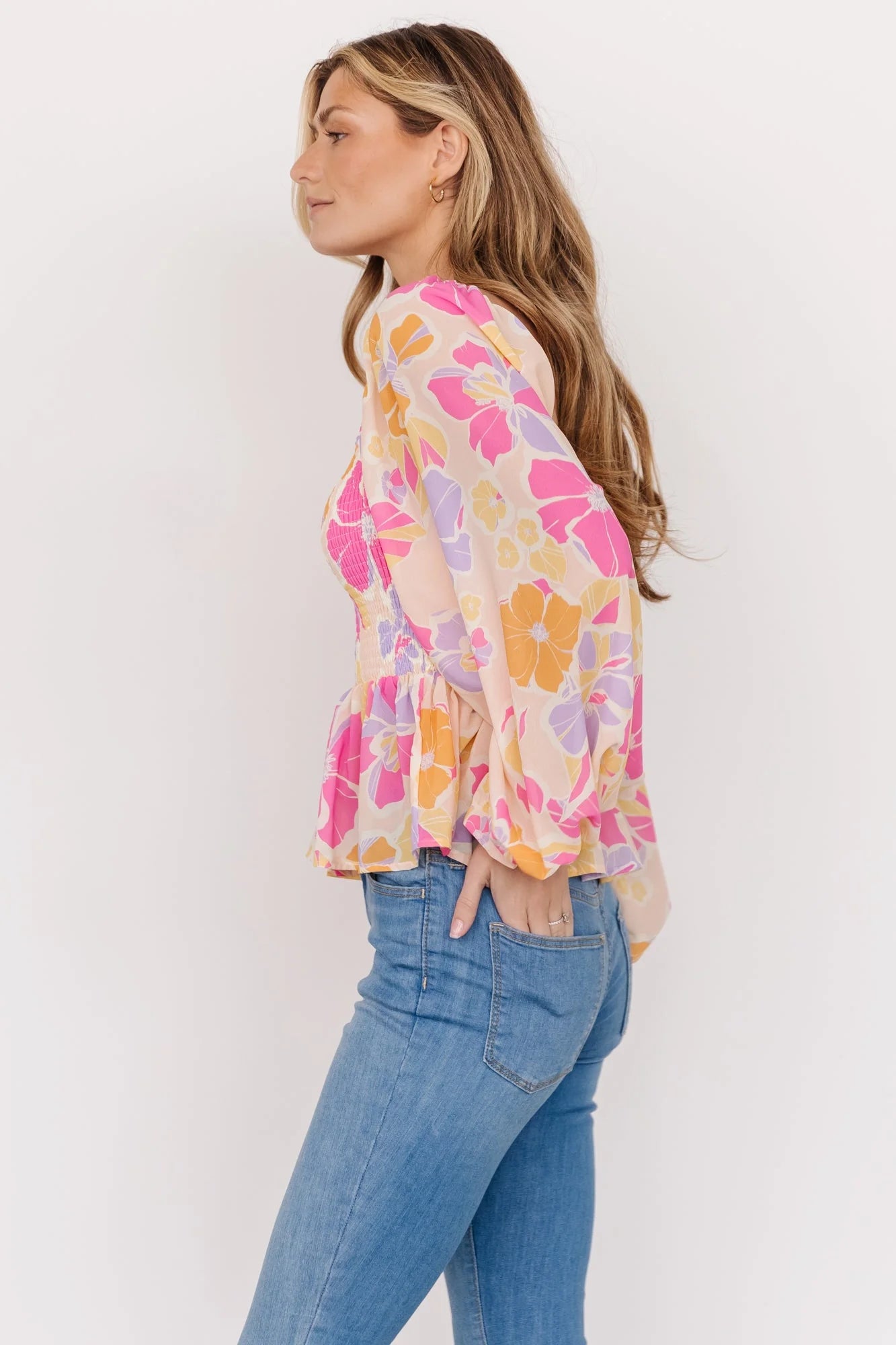 Sally Smocked Top | Pink Multi