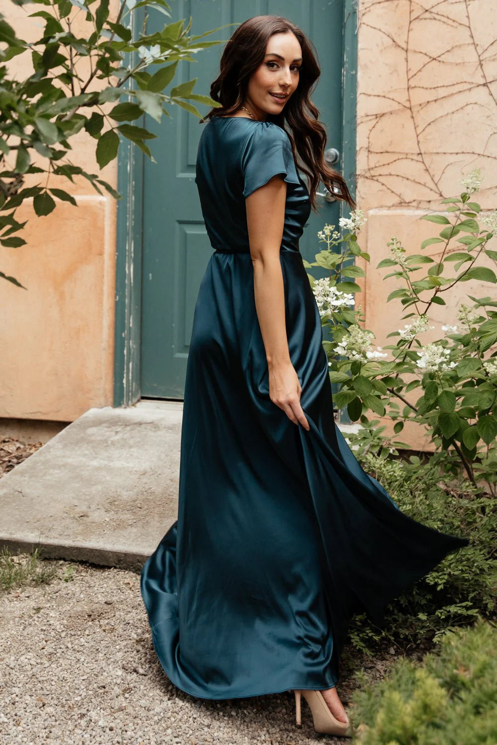 Krystal Satin Wrap Gown | Deep Blue