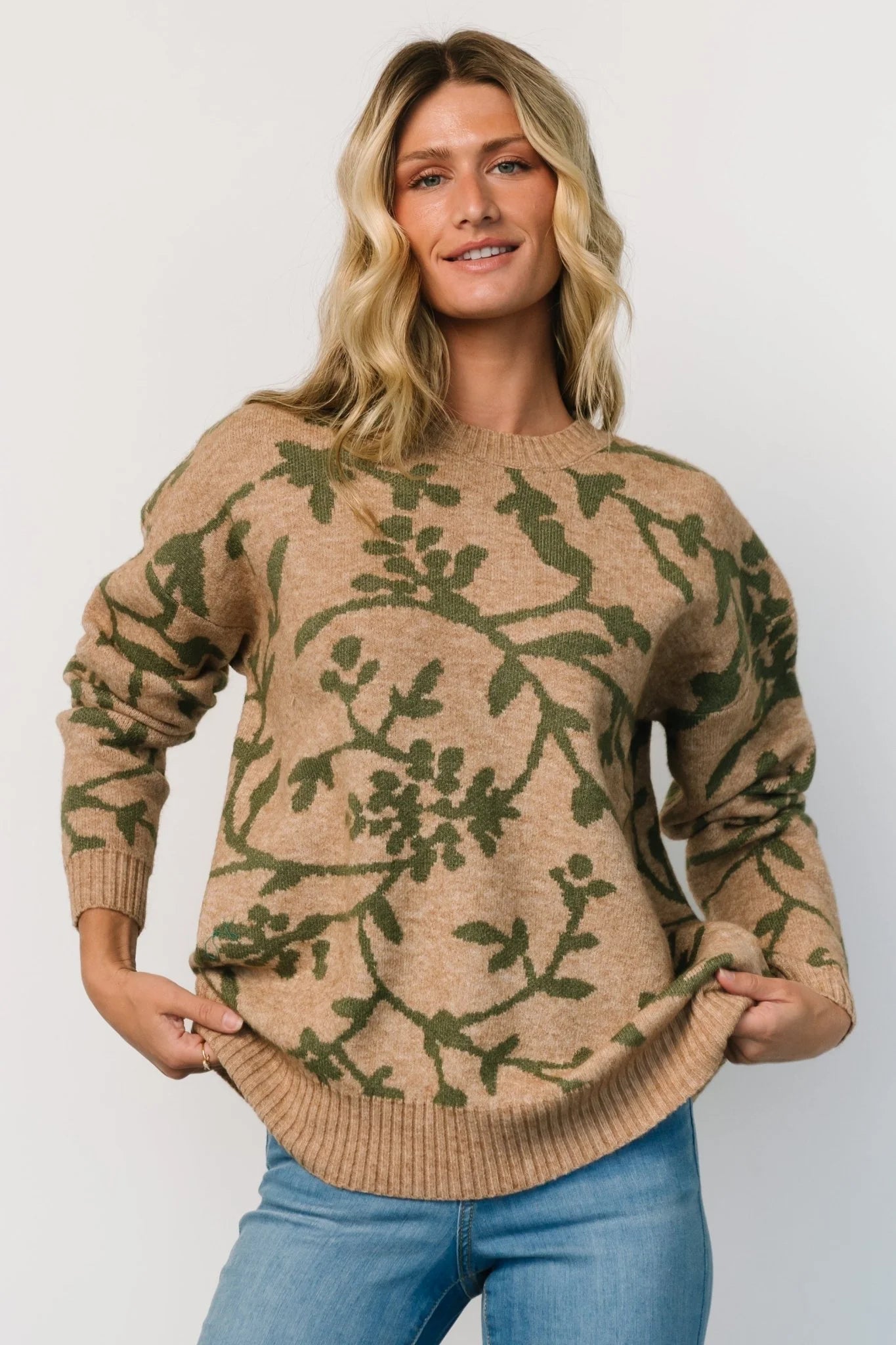 Hallstatt Sweater | Camel + Green Print