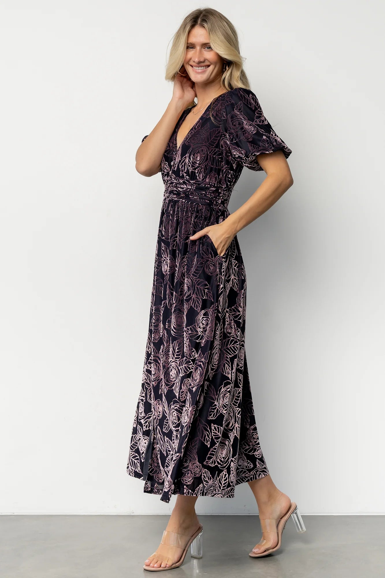 Dahlia Velvet Dress | Indigo + Purple Floral