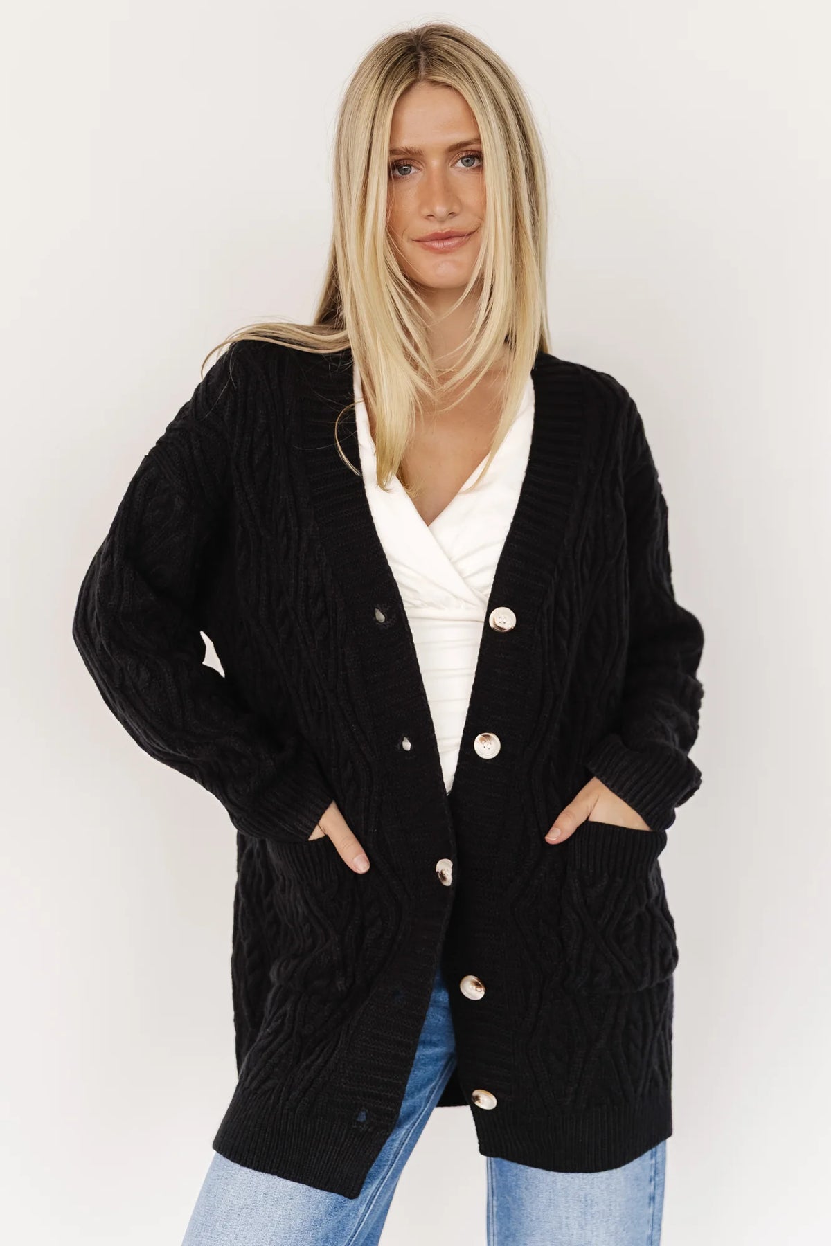 Alberta Cable Knit Cardigan | Black