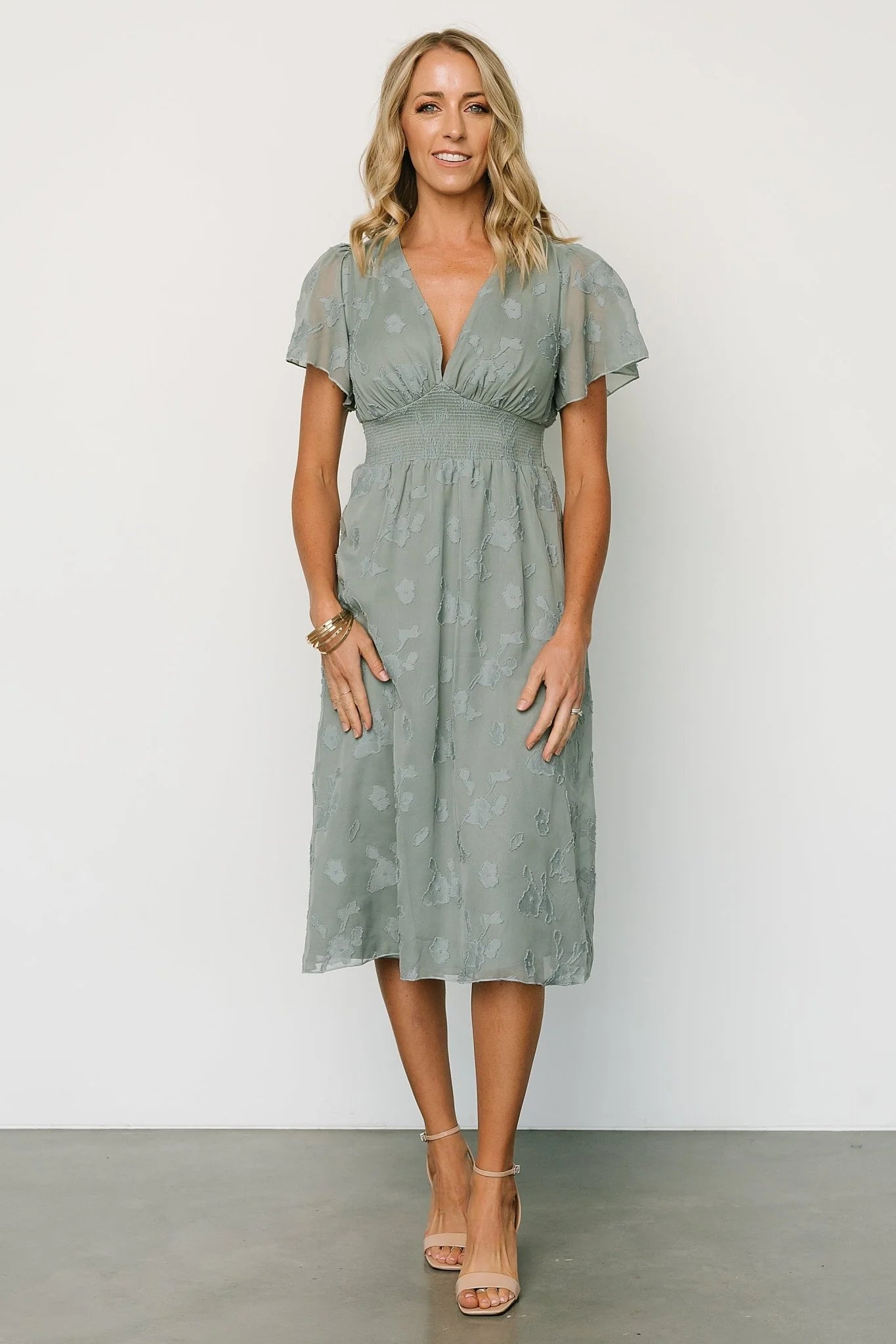 June Smocked Midi Dress | Eucalyptus