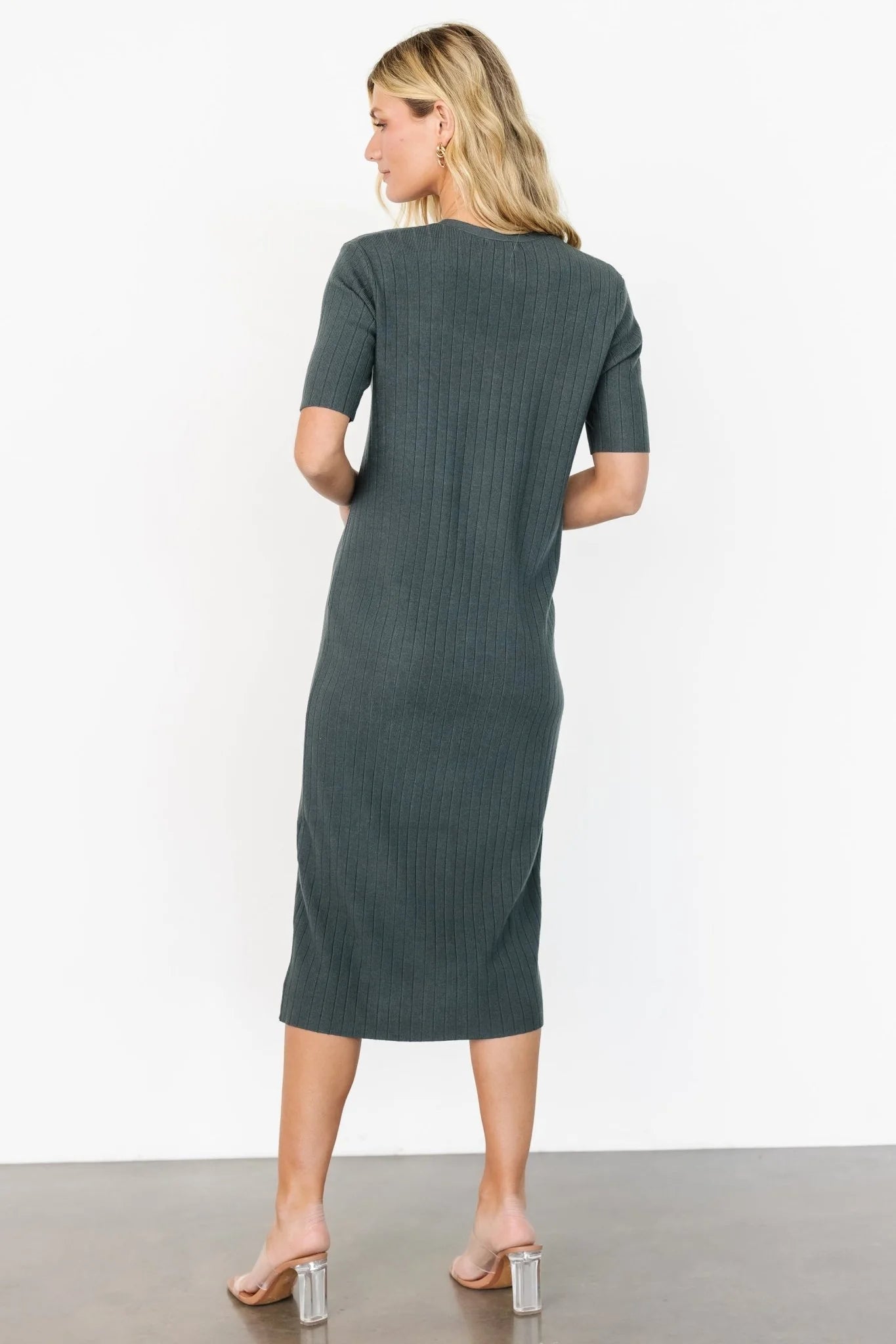 Alicia Ribbed Midi Dress | Dusty Jade