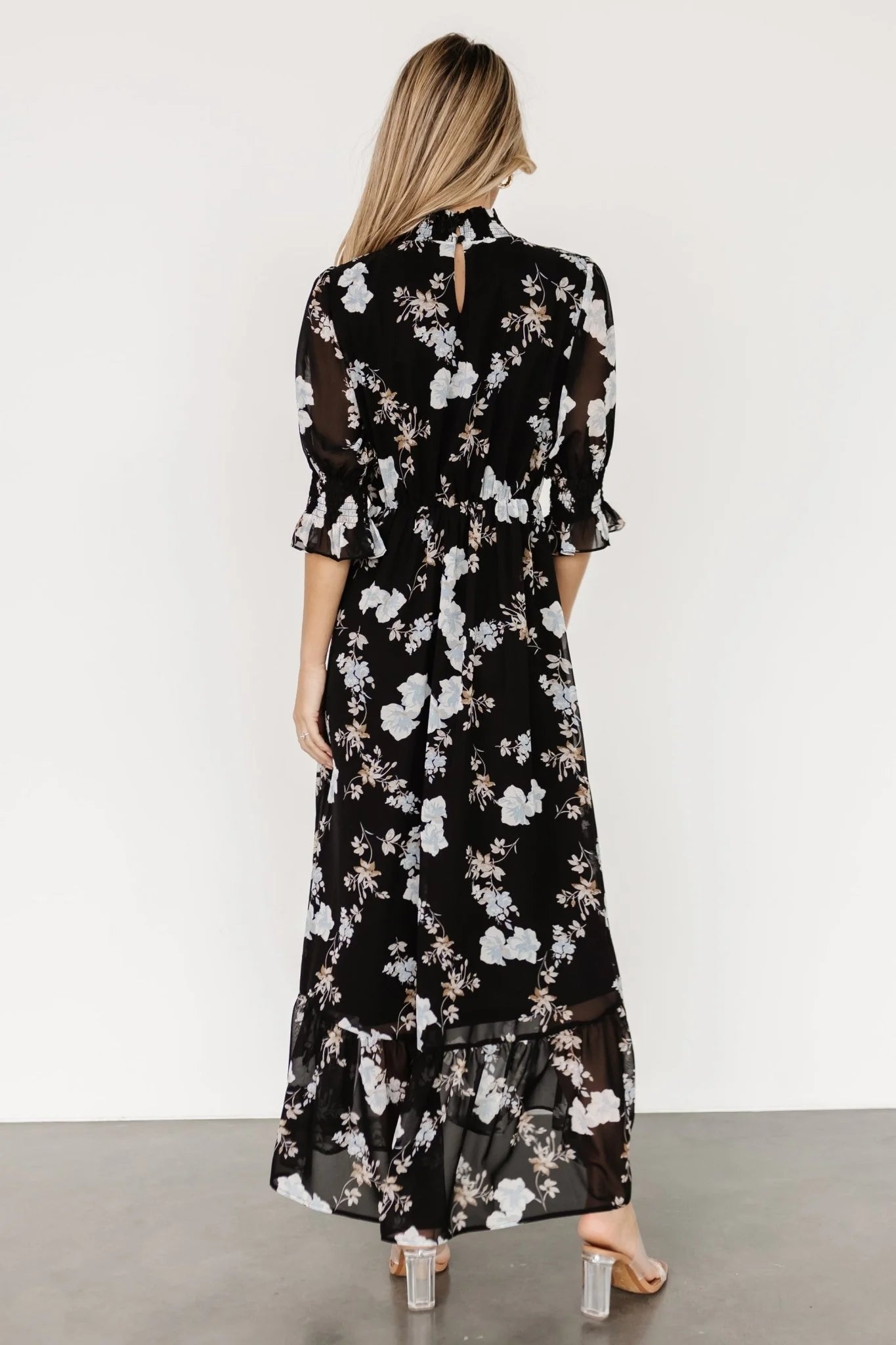 Marie Mock Neck Maxi Dress | Black Floral