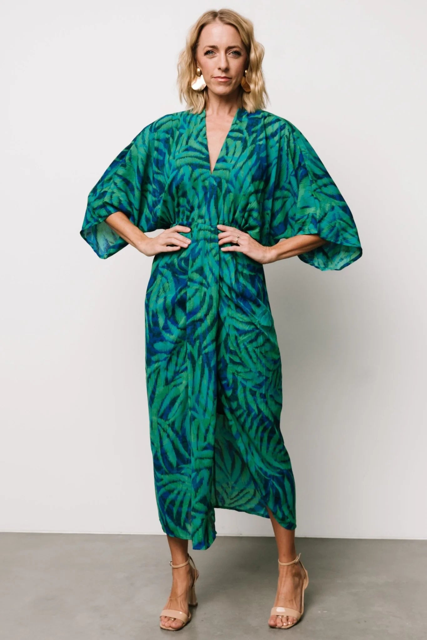 Janessa Midi Dress | Green + Blue Print