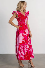 Ranchero Smocked Maxi Dress | Red + Pink