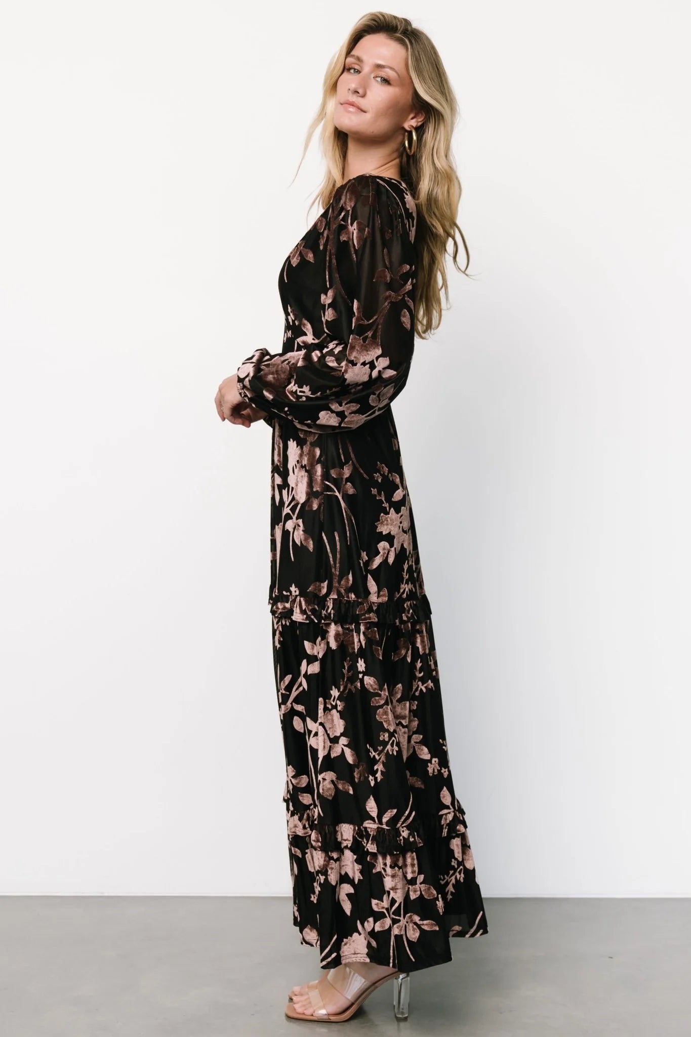 Liana Velvet Embossed Maxi Dress | Black