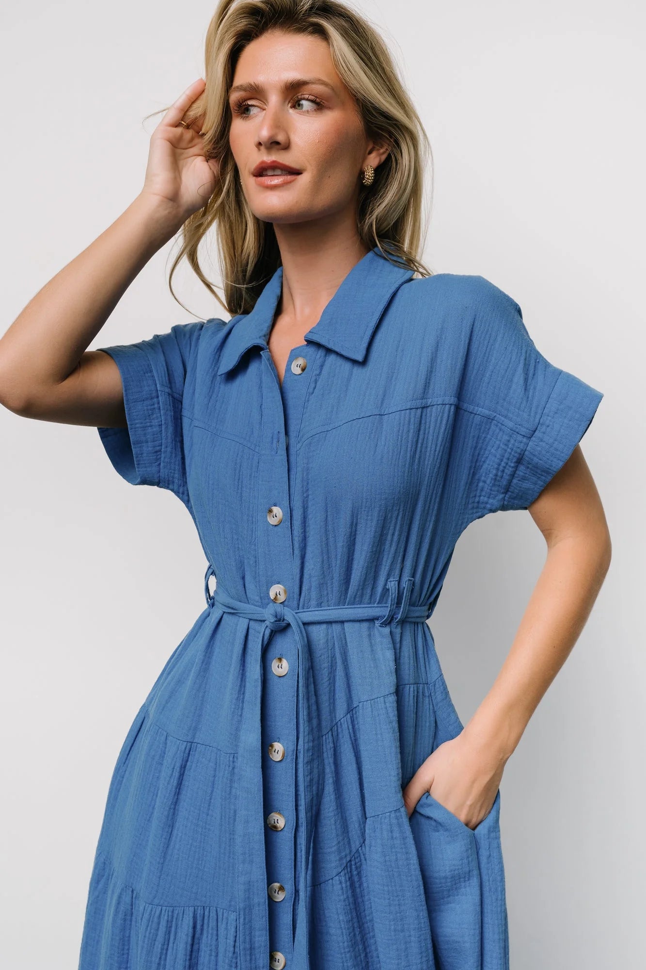 Aizey Button Up Maxi Dress | Blue