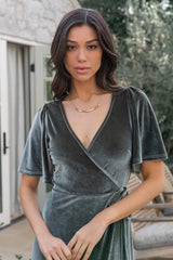 Katelyn Velvet Maxi Wrap Dress | Eucalyptus