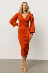 Soho Bubble Sleeve Sweater Dress | Rust