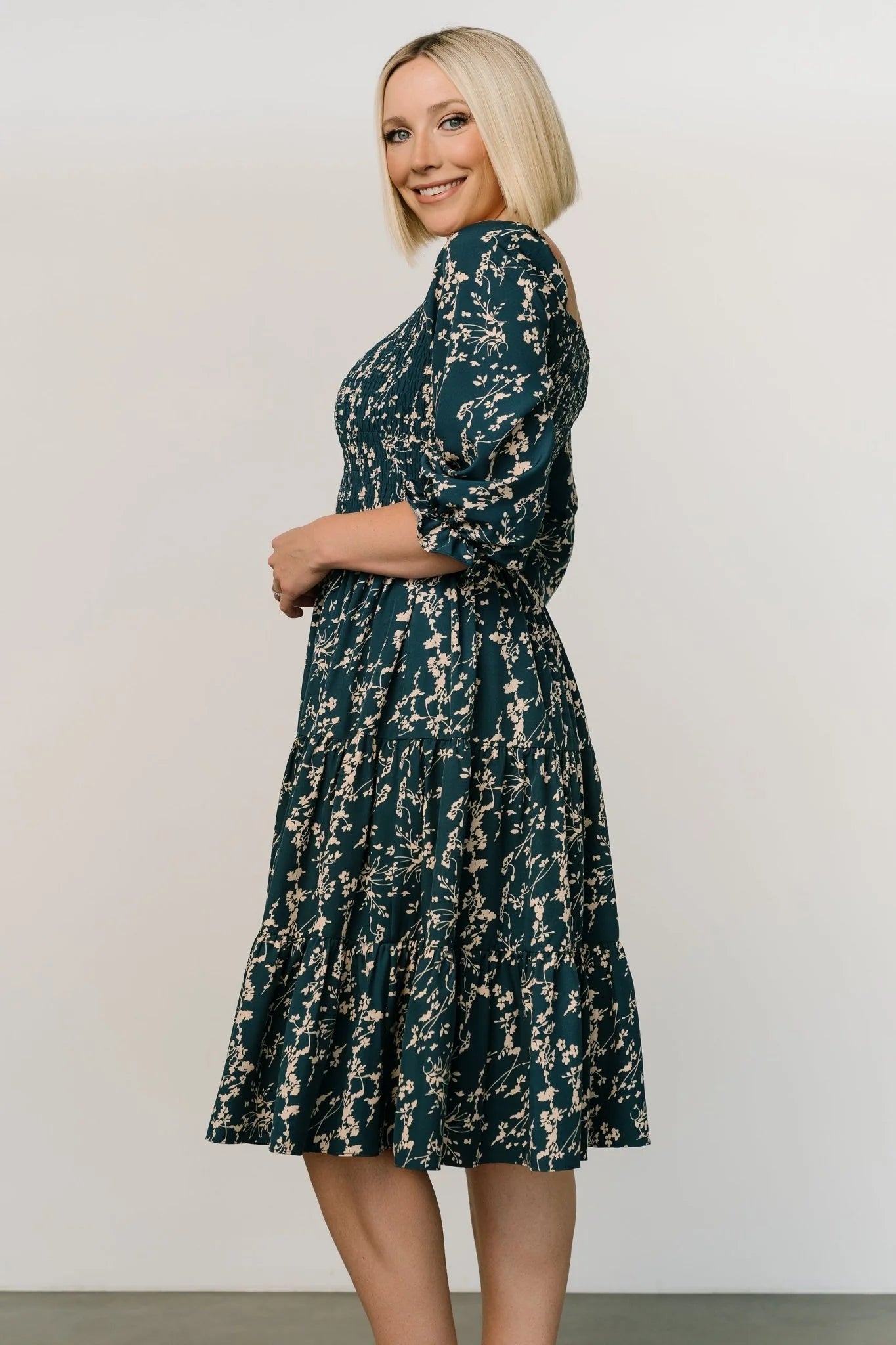 Marta Smocked Midi Dress | Topaz + Blush