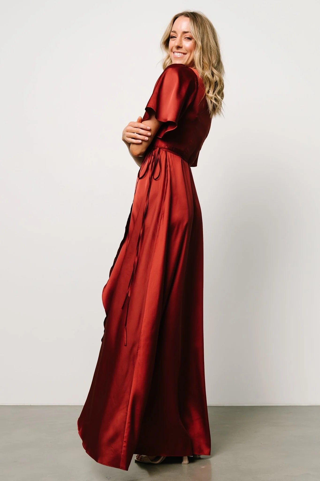 Vara Satin Maxi Wrap Dress | Terracotta