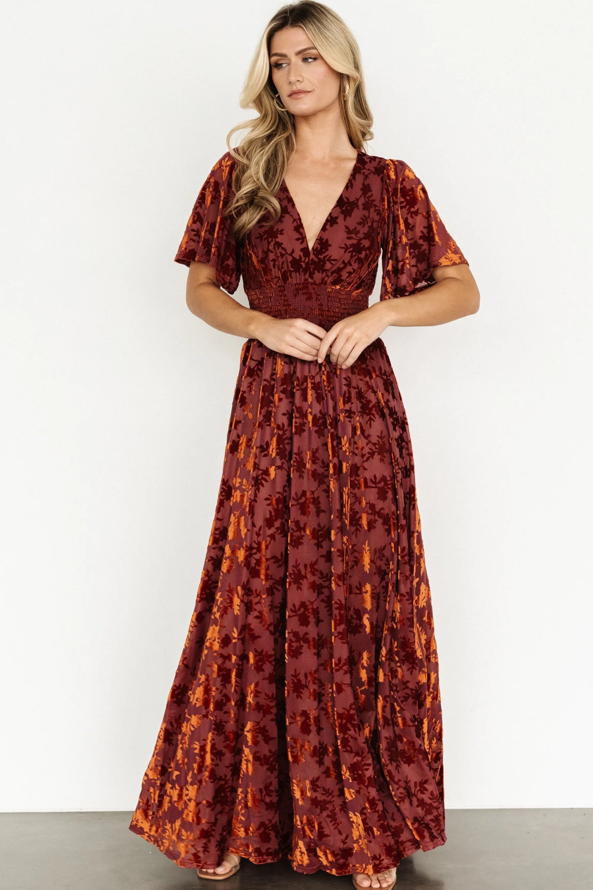 Veronica Velvet Maxi Dress | Rust