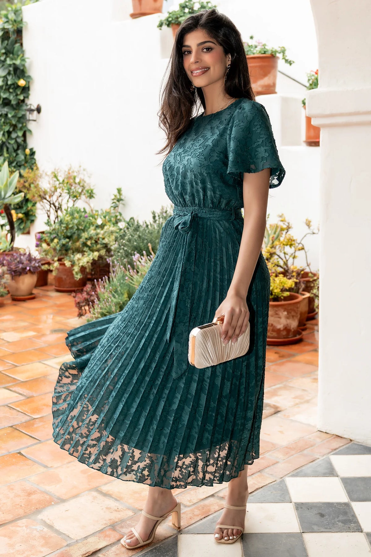 Mindy Pleated Dress | Emerald