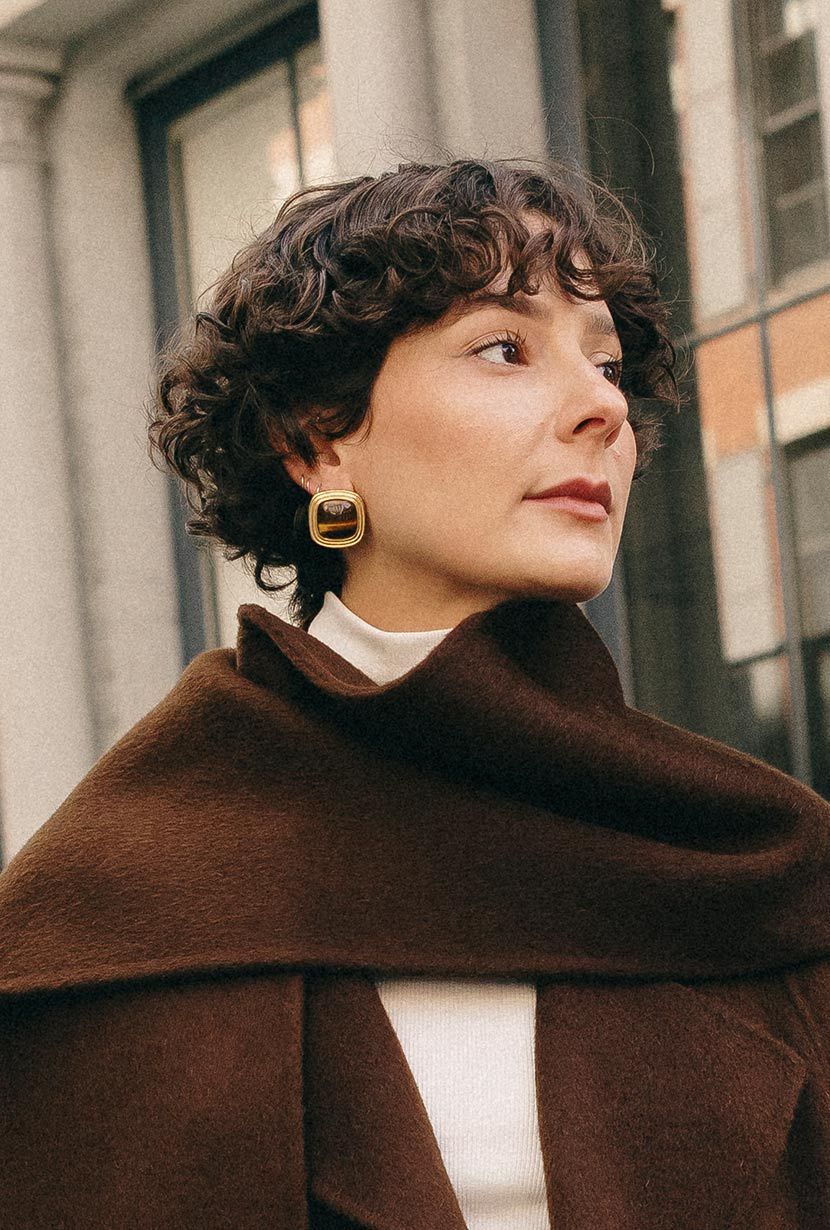 Gold Square Tiger's Eye Stud Earrings