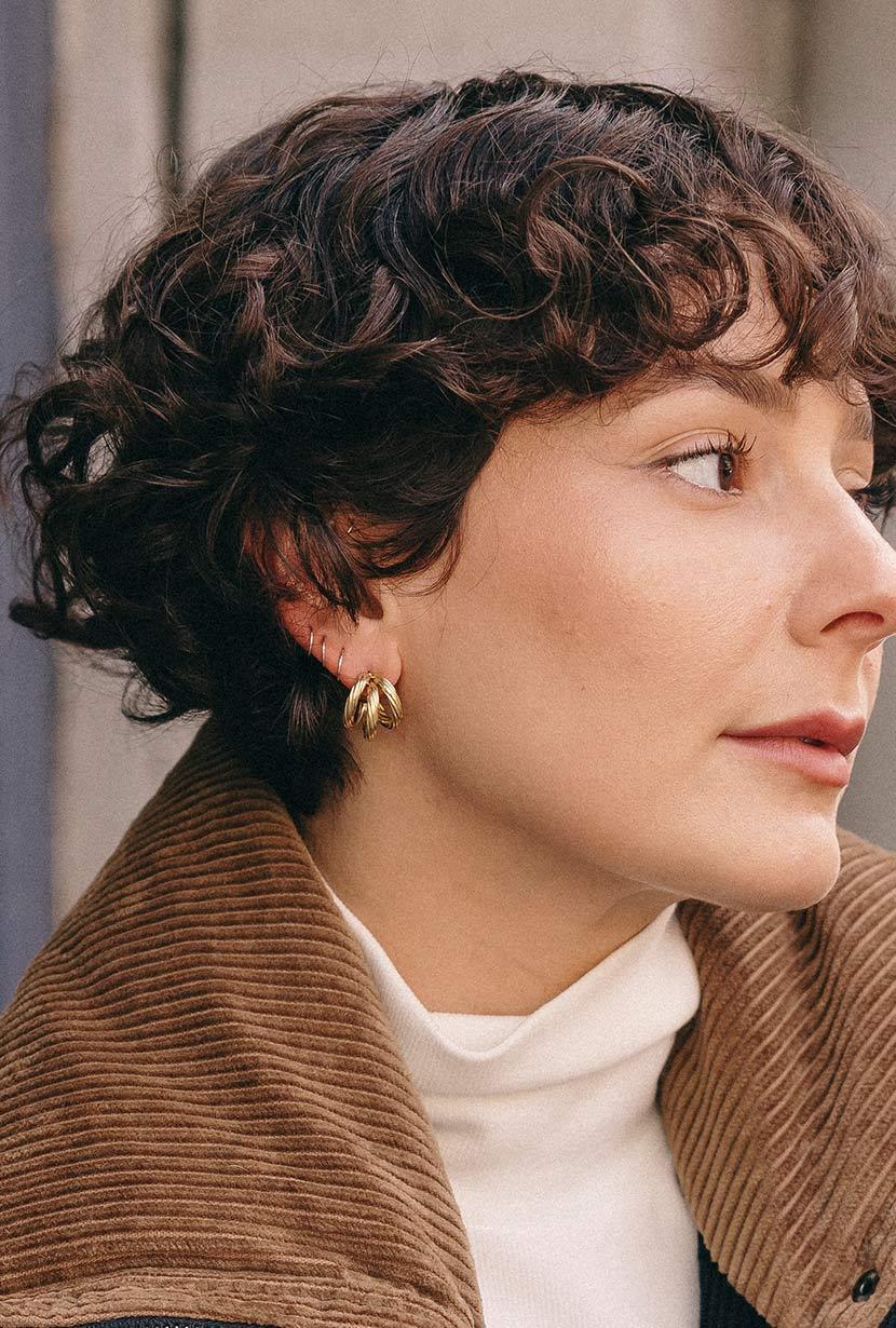 Gold Textured Claw Wrap Earrings