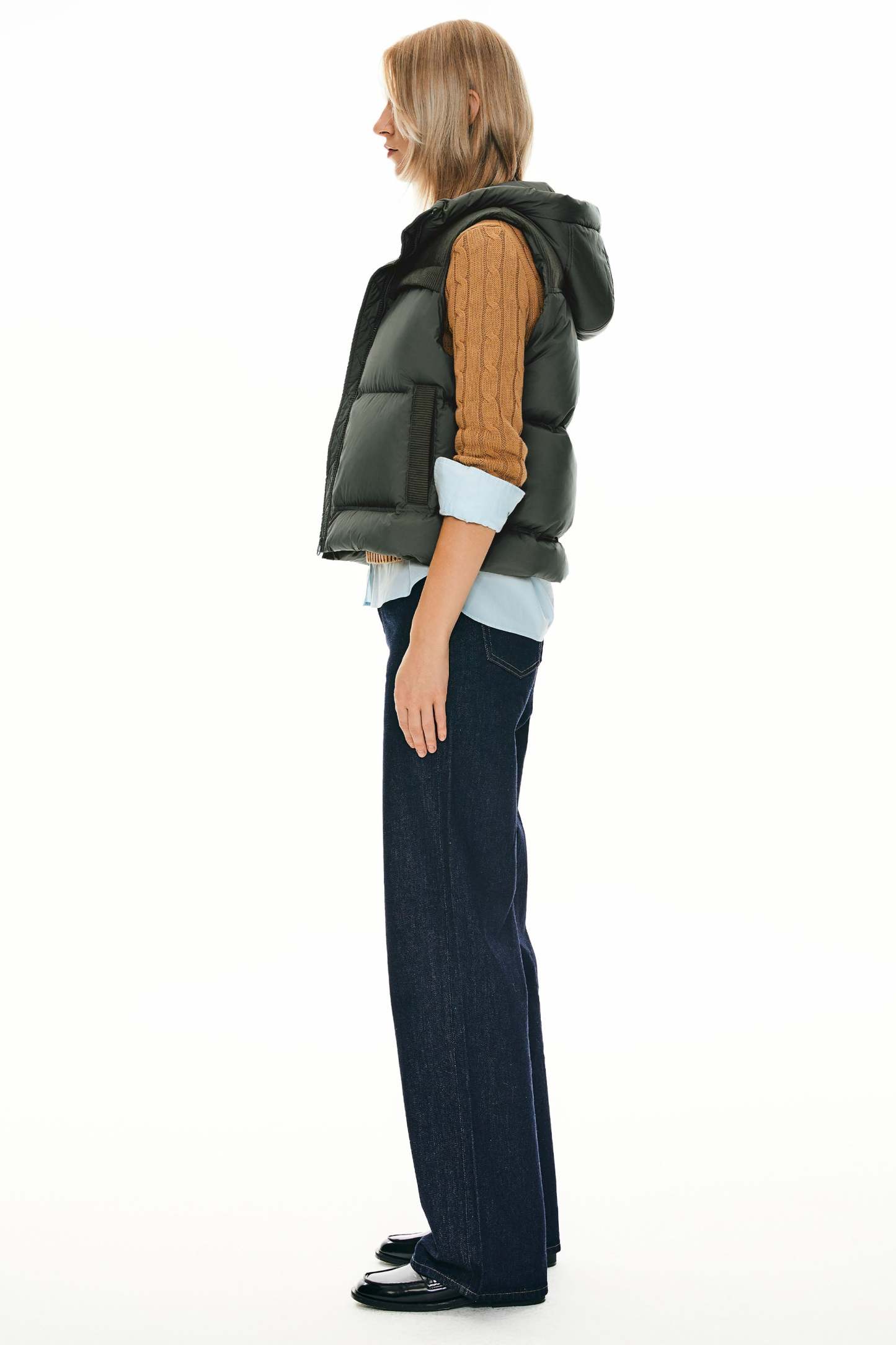 Hooded Puffer Down Vest Cropped Zip Up Lightweight