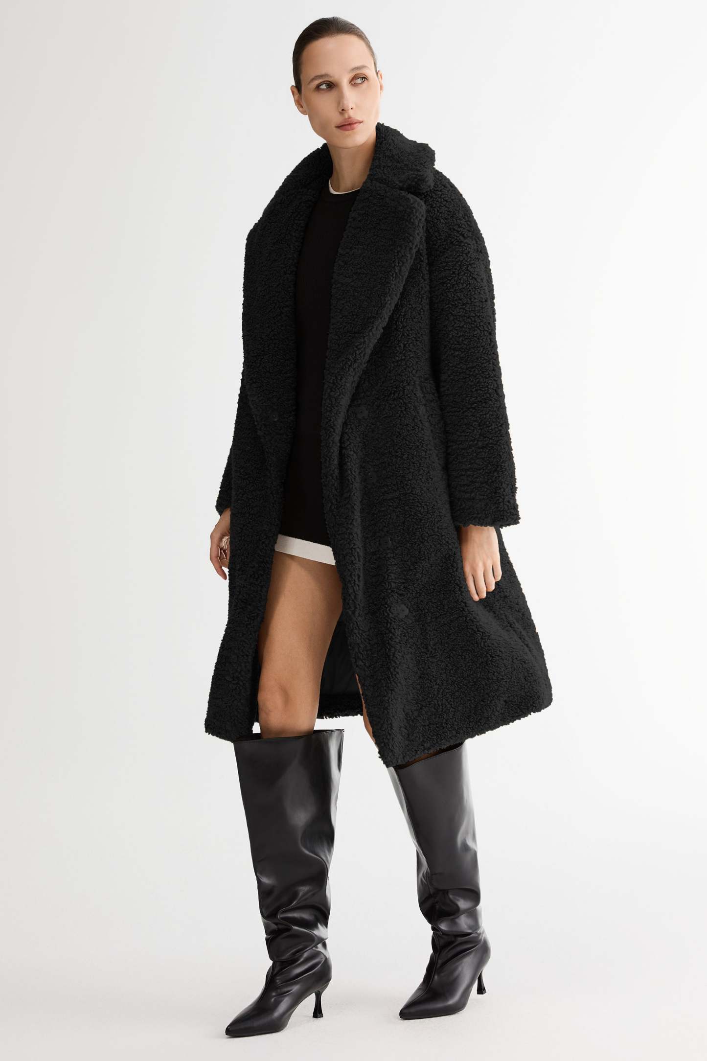 Knee-Length Fleece Lapel Down Coat