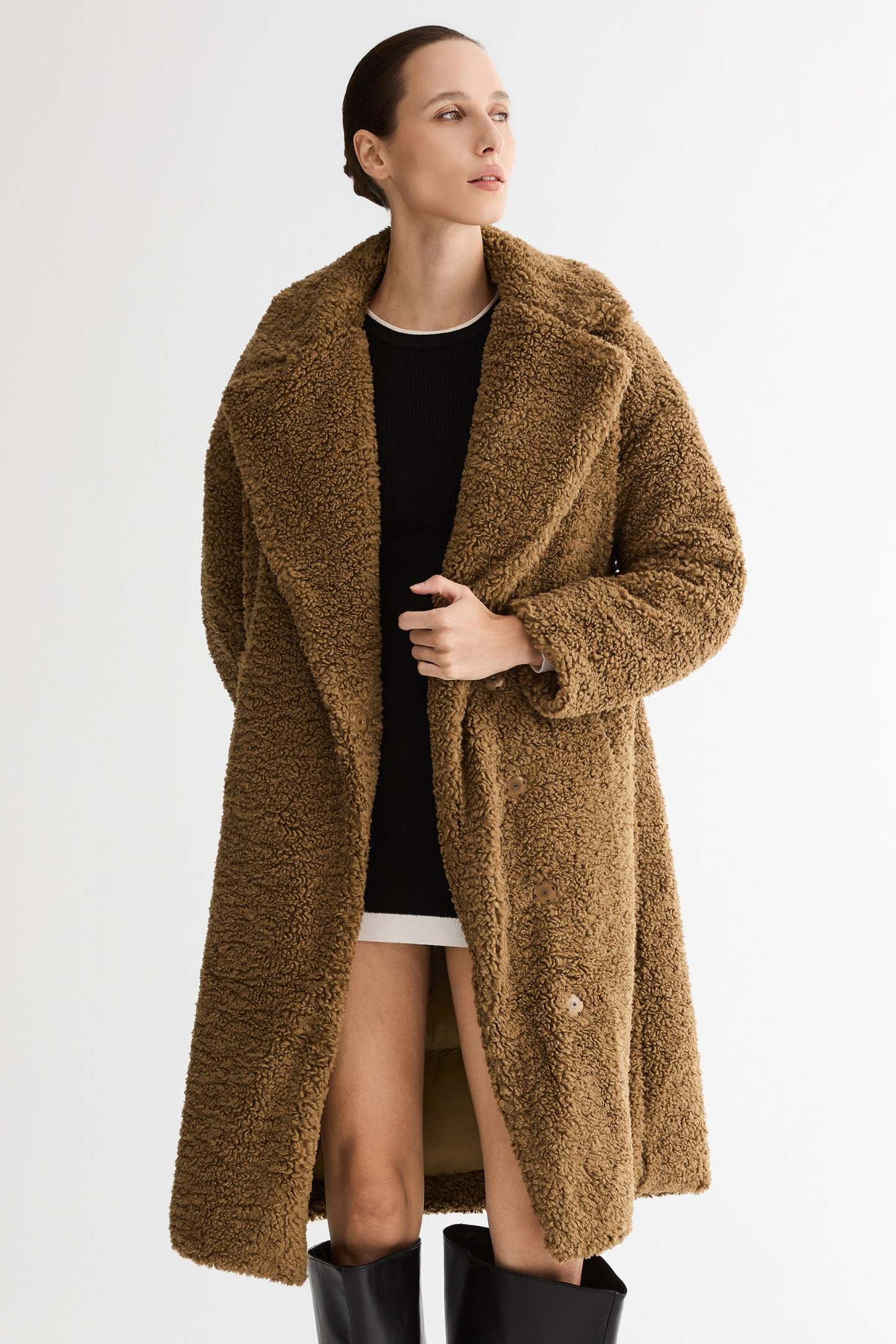 Knee-Length Fleece Lapel Down Coat