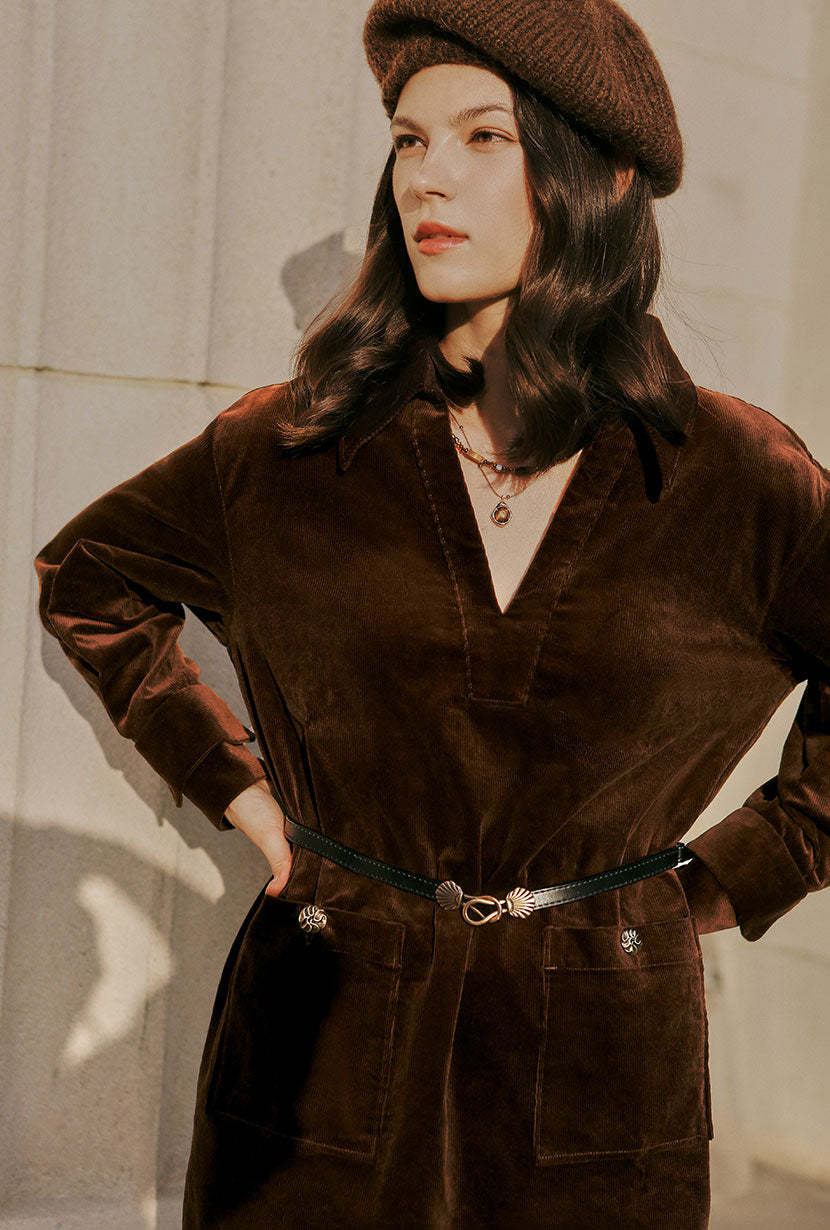 Abby Corduroy Dress - Brown