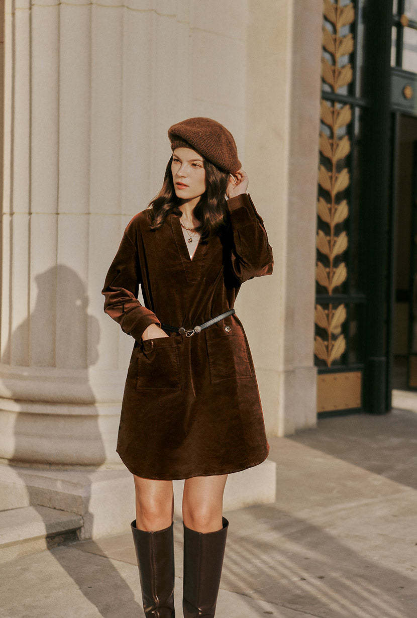 Abby Corduroy Dress - Brown