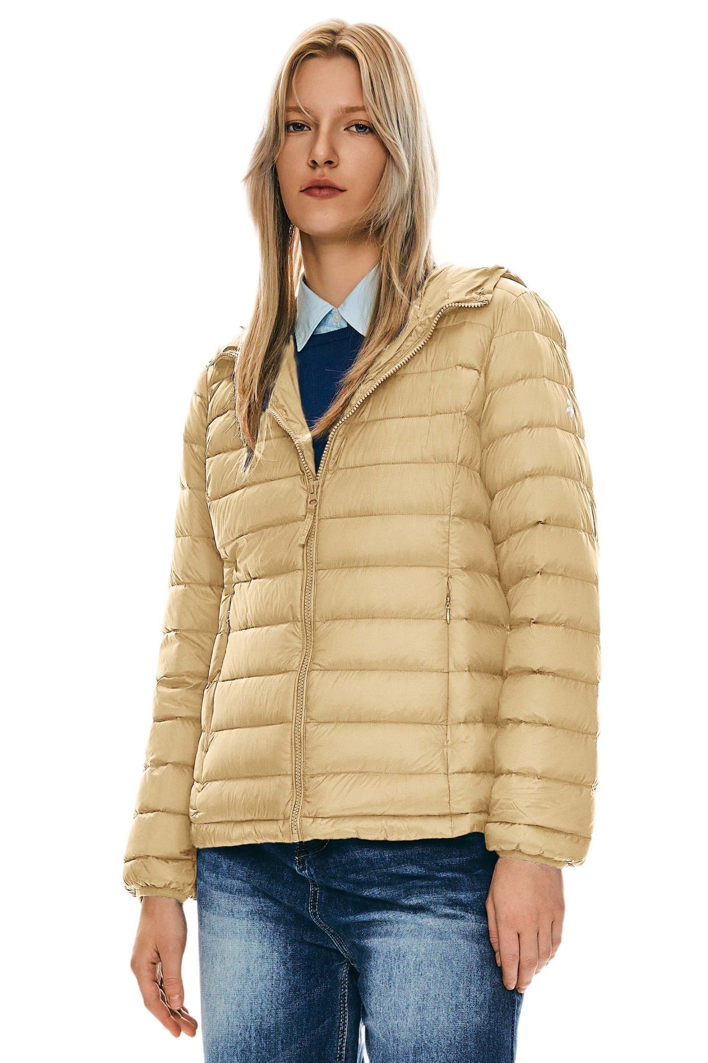 Lightweight Packable Down Jacket with Stand Collar with hood