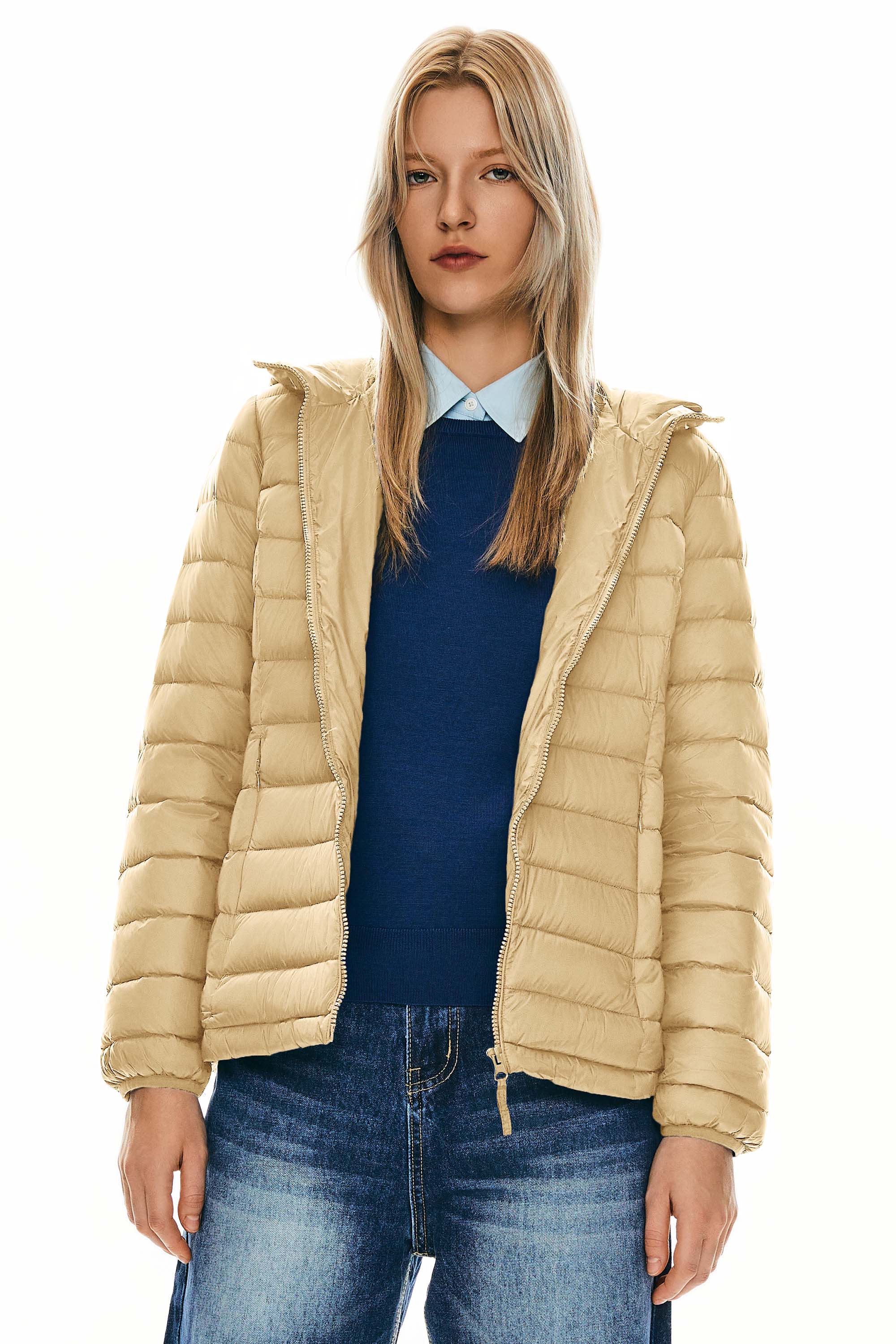 Lightweight Packable Down Jacket with Stand Collar with hood