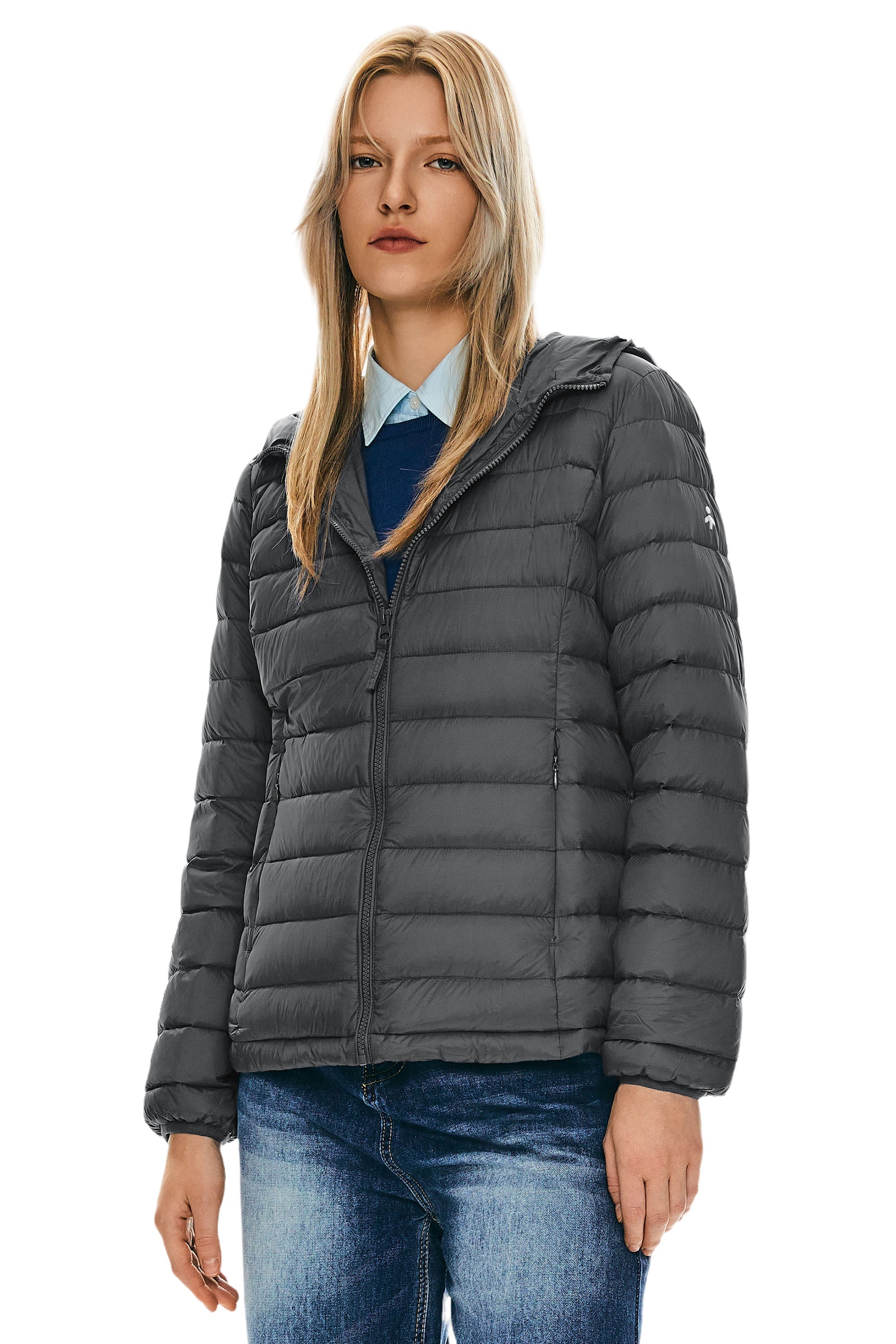 Lightweight Packable Down Jacket with Stand Collar with hood