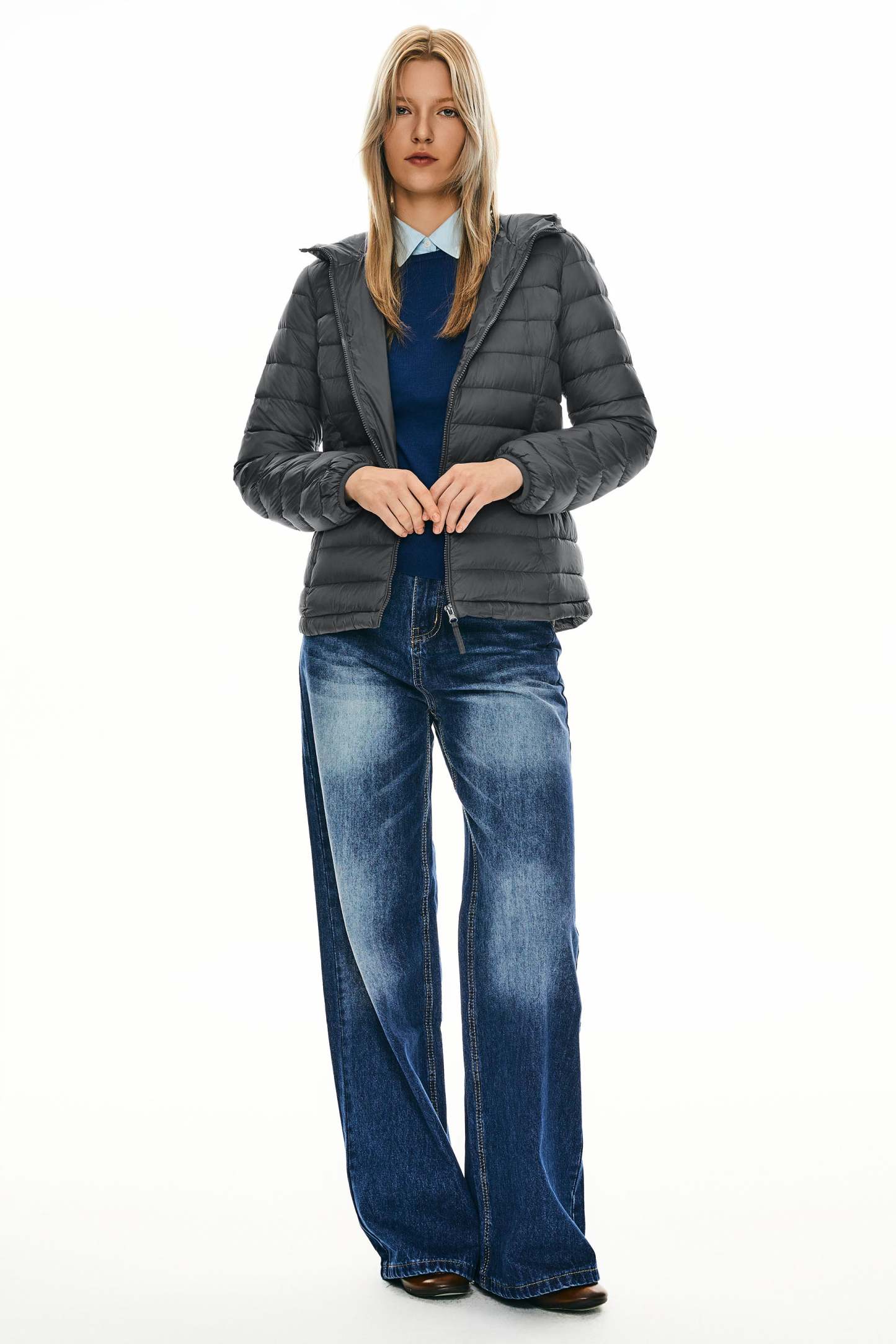 Lightweight Packable Down Jacket with Stand Collar with hood