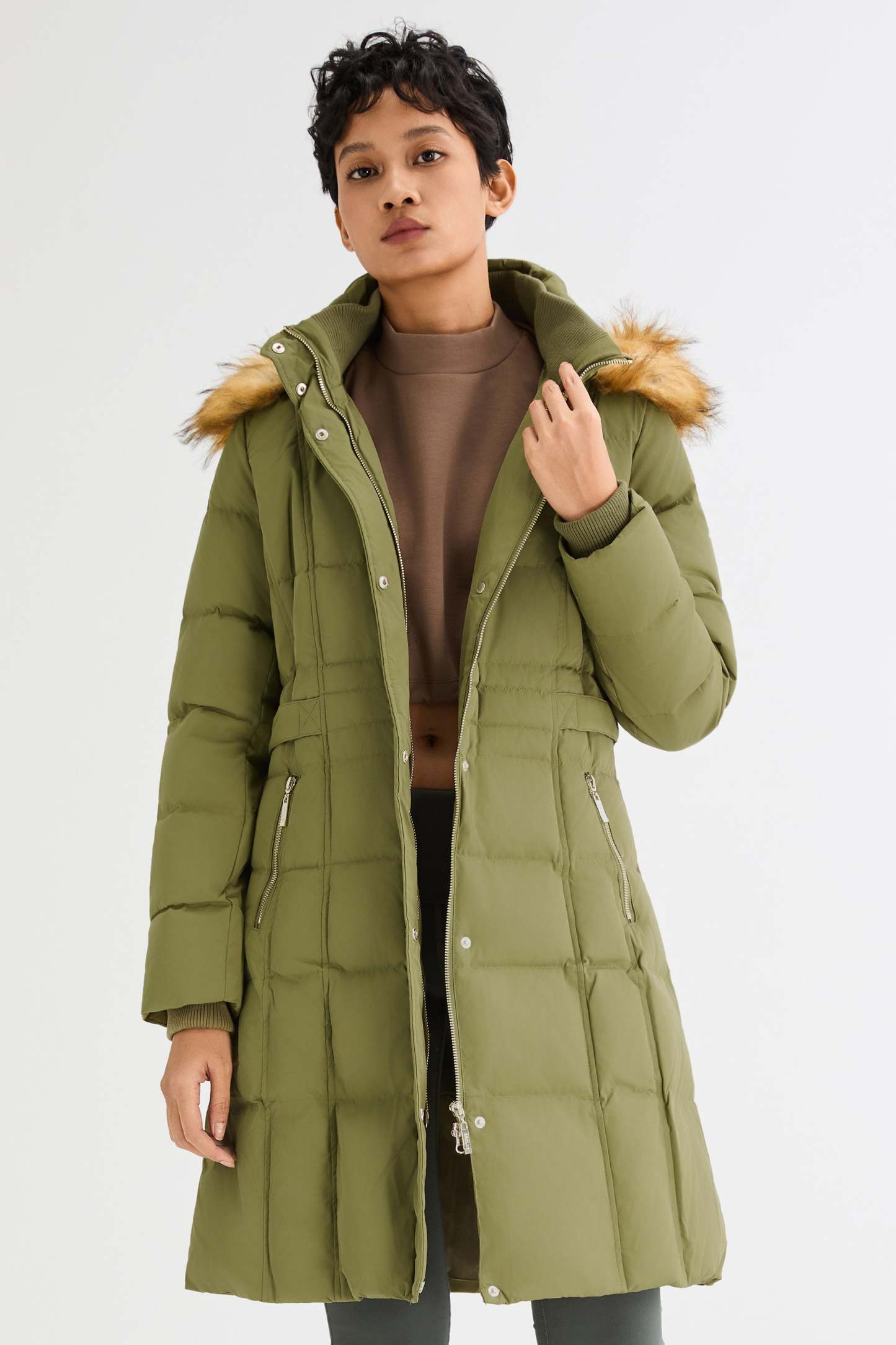 Long Faux Fur Hooded Down Coat