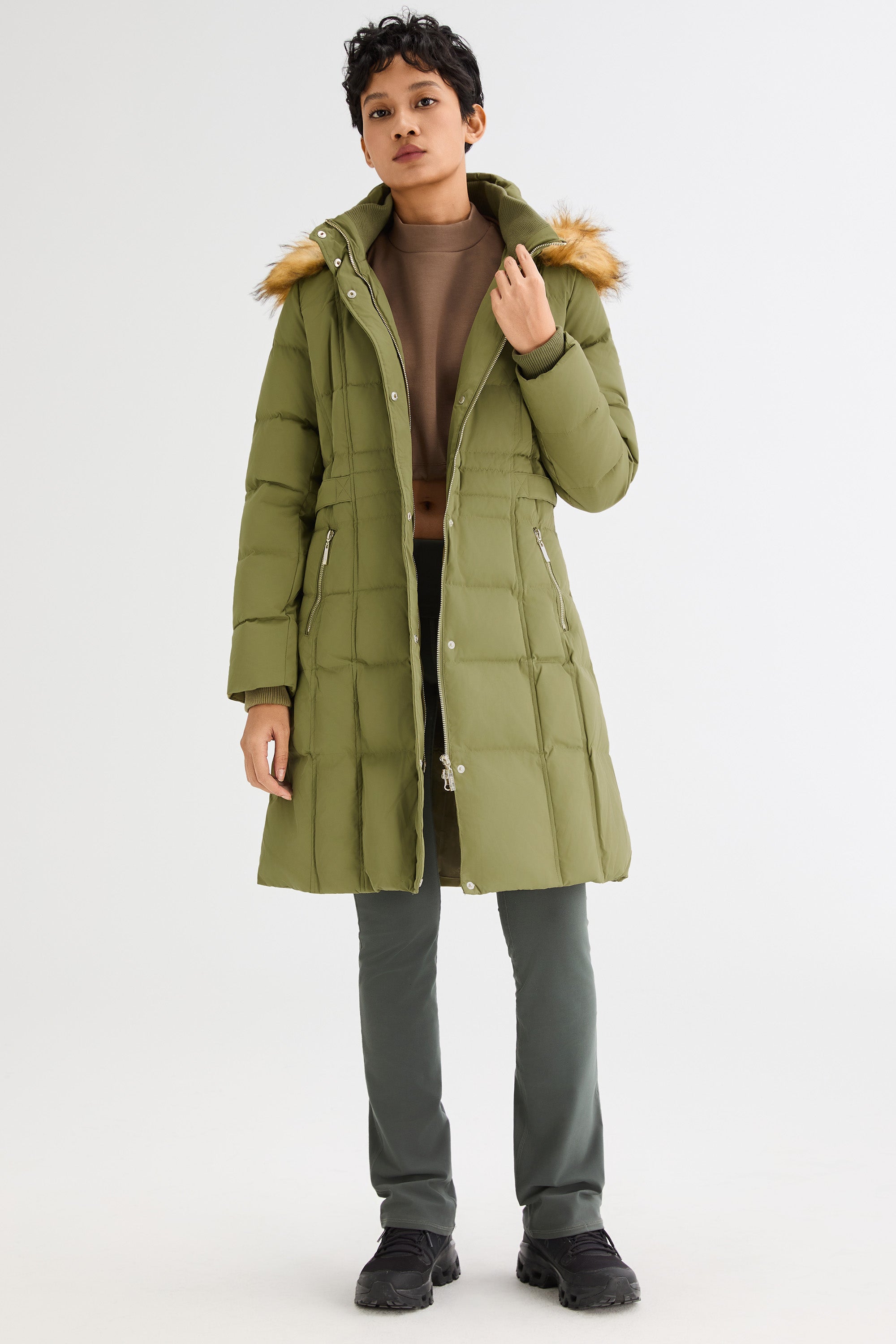 Long Faux Fur Hooded Down Coat