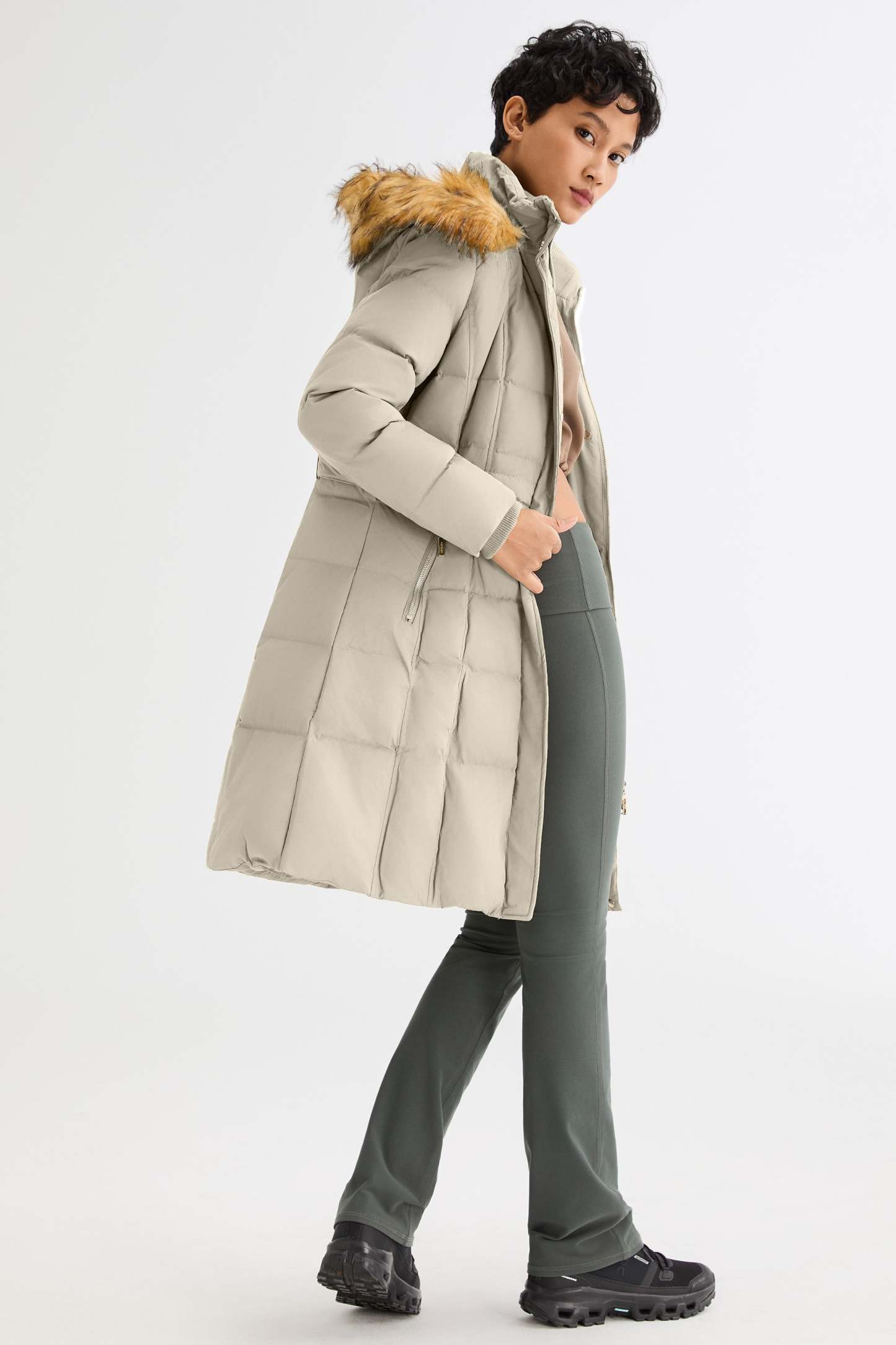 Long Faux Fur Hooded Down Coat