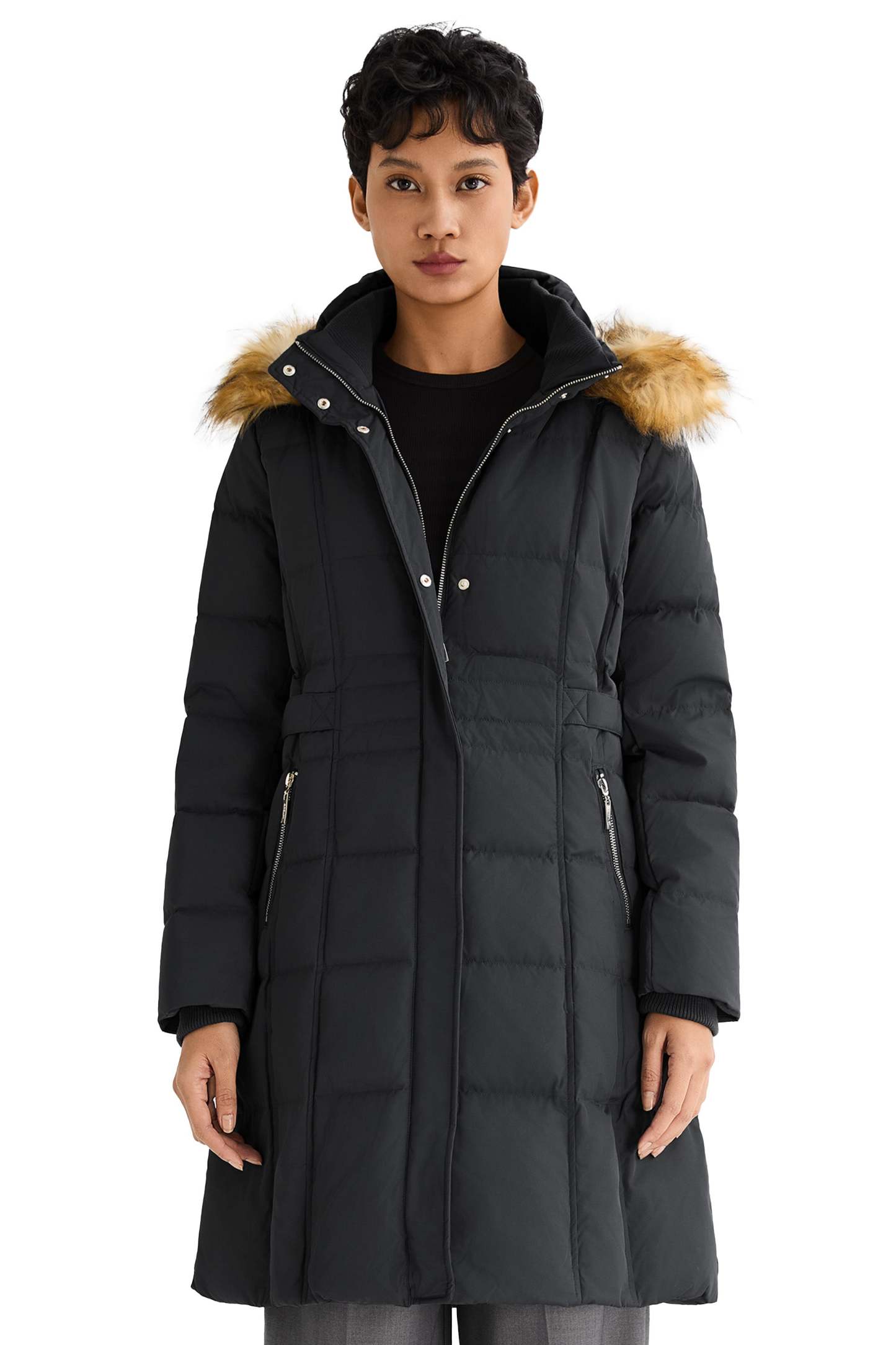 Long Faux Fur Hooded Down Coat