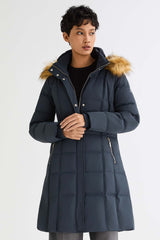 Long Faux Fur Hooded Down Coat