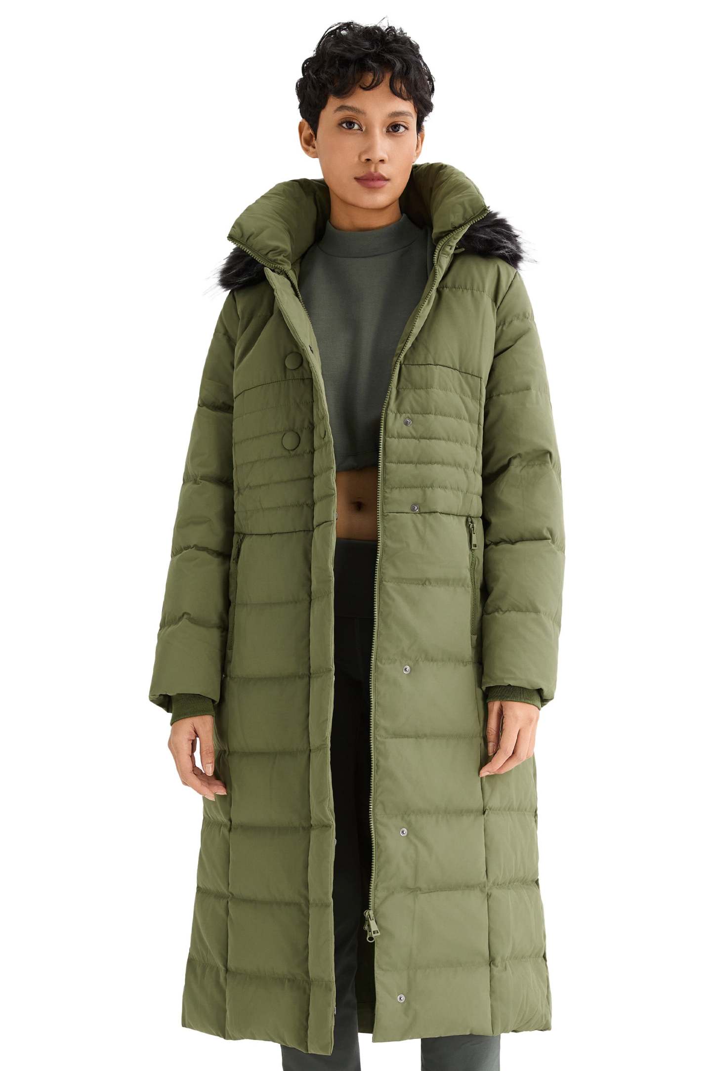 Long Puffer Down Coat with Hood Fur