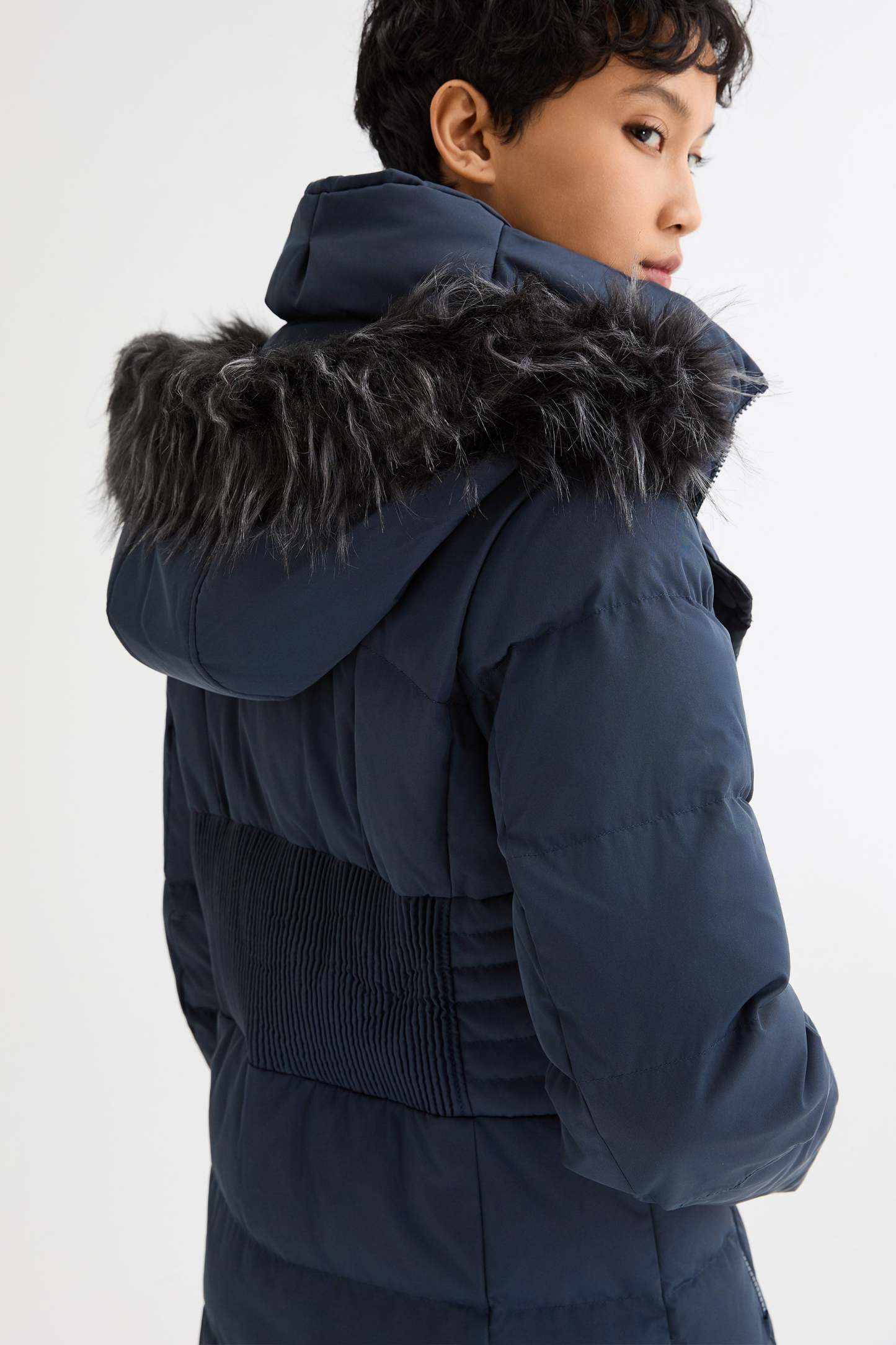 Long Puffer Down Coat with Hood Fur