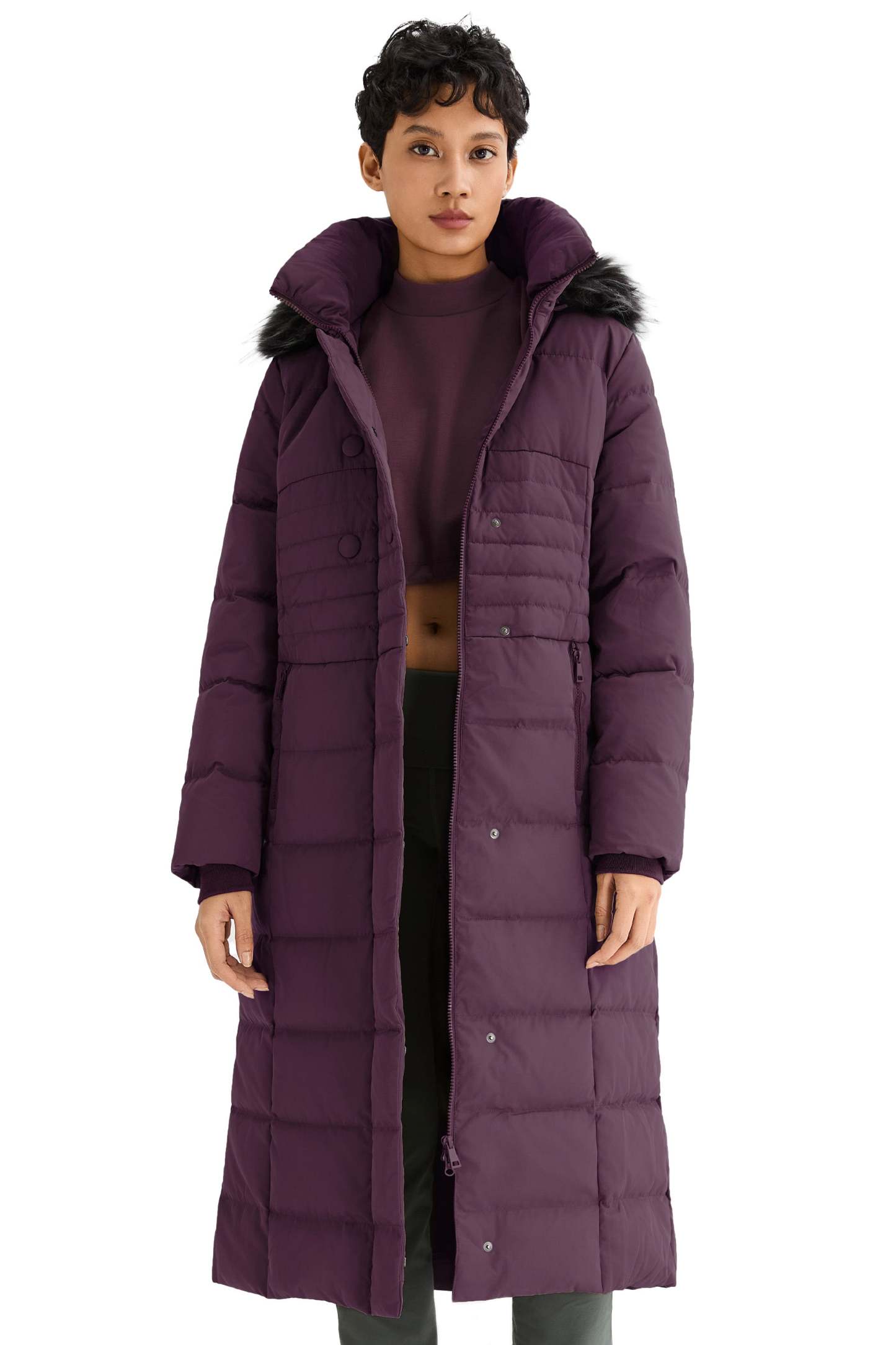 Long Puffer Down Coat with Hood Fur