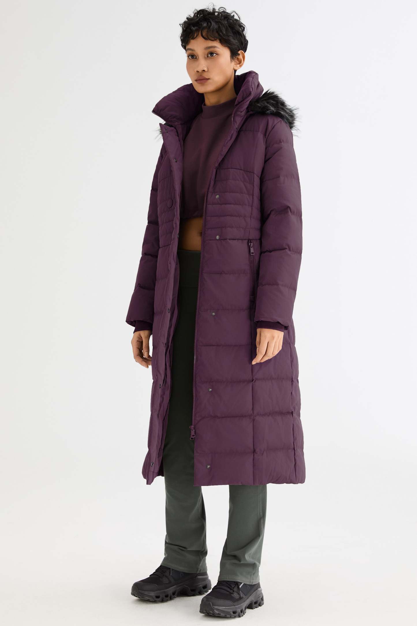 Long Puffer Down Coat with Hood Fur