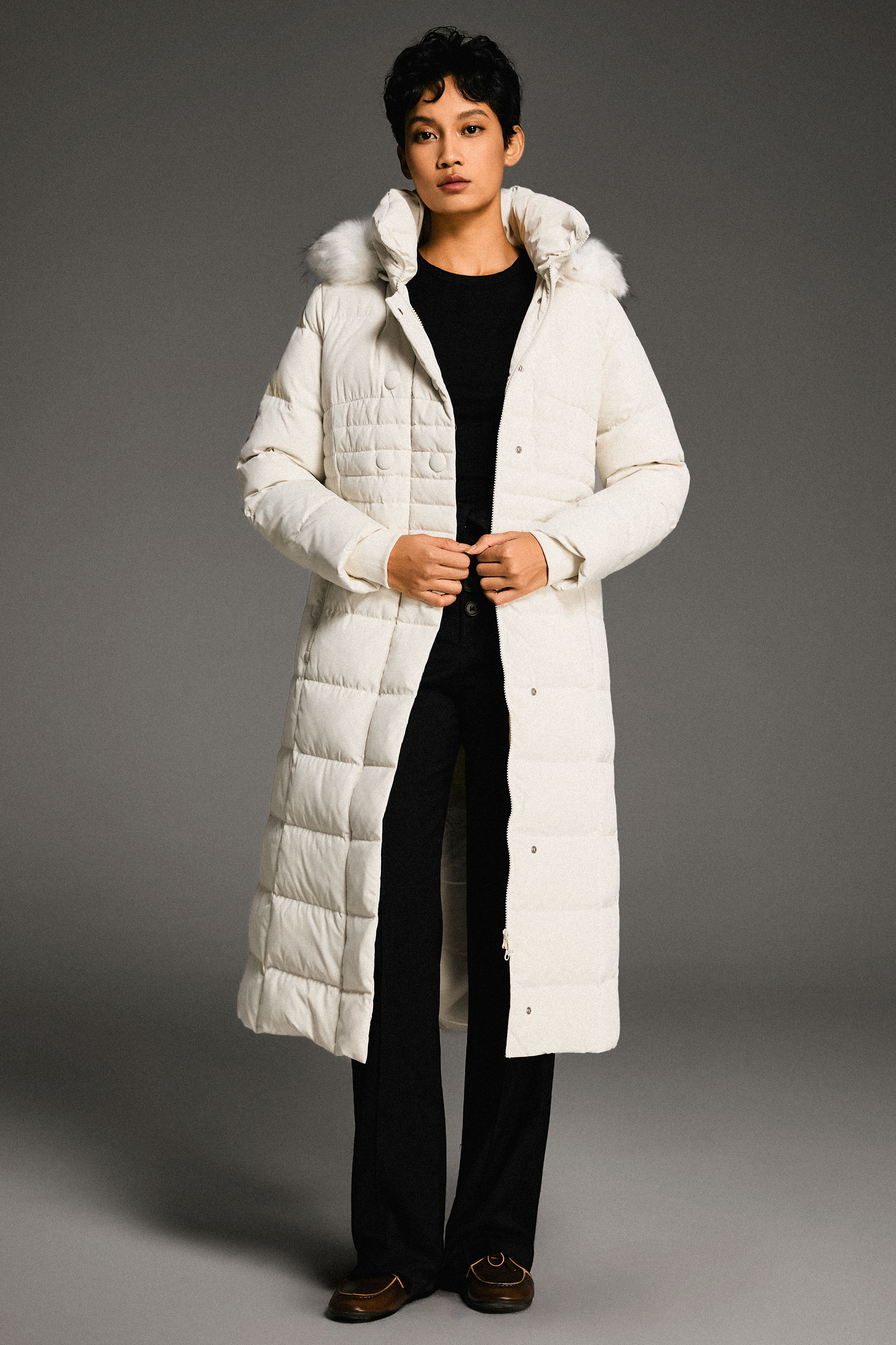 Long Puffer Down Coat with Hood Fur