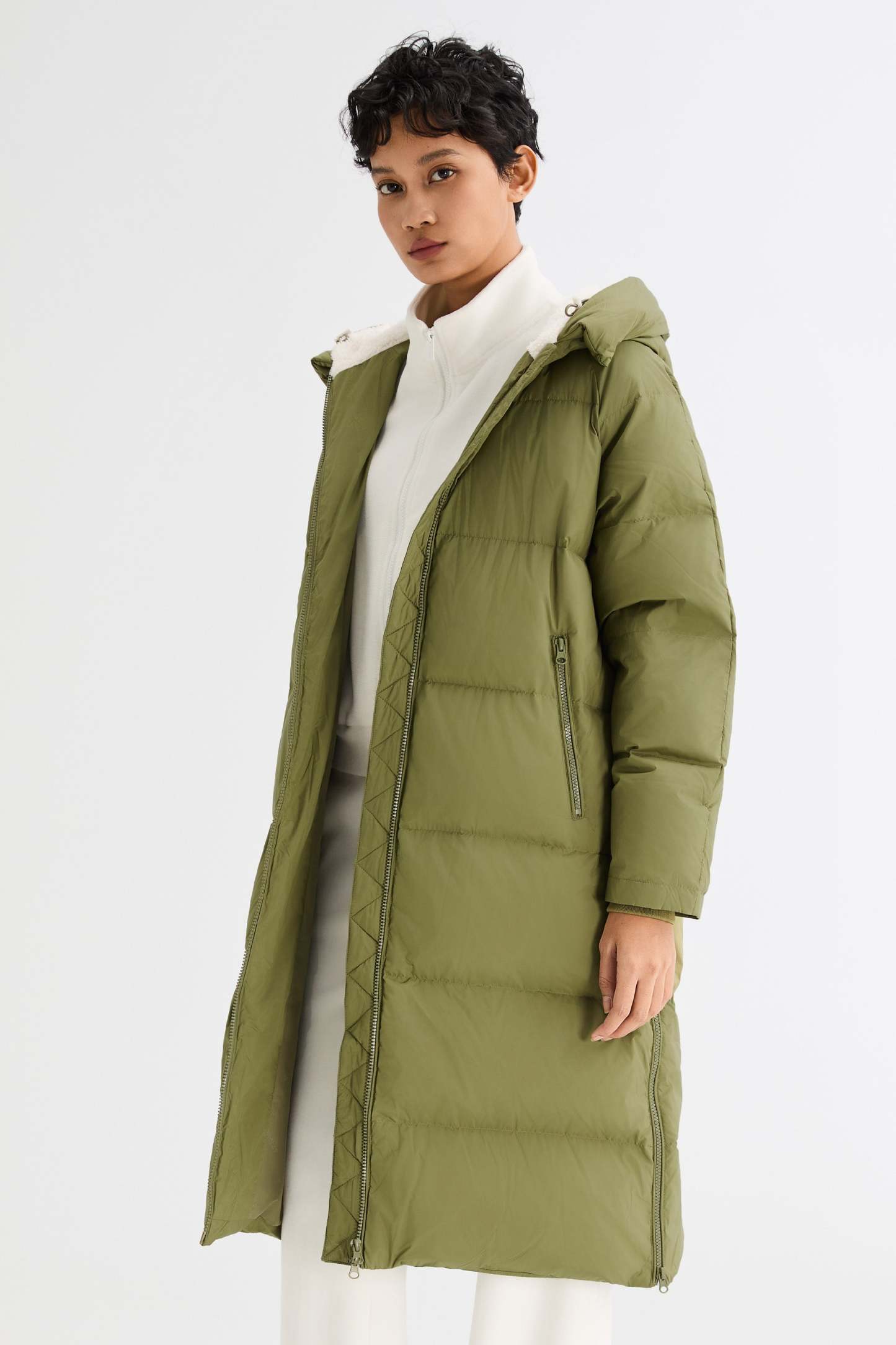 Long Puffer Down Jacket with Hem Slit
