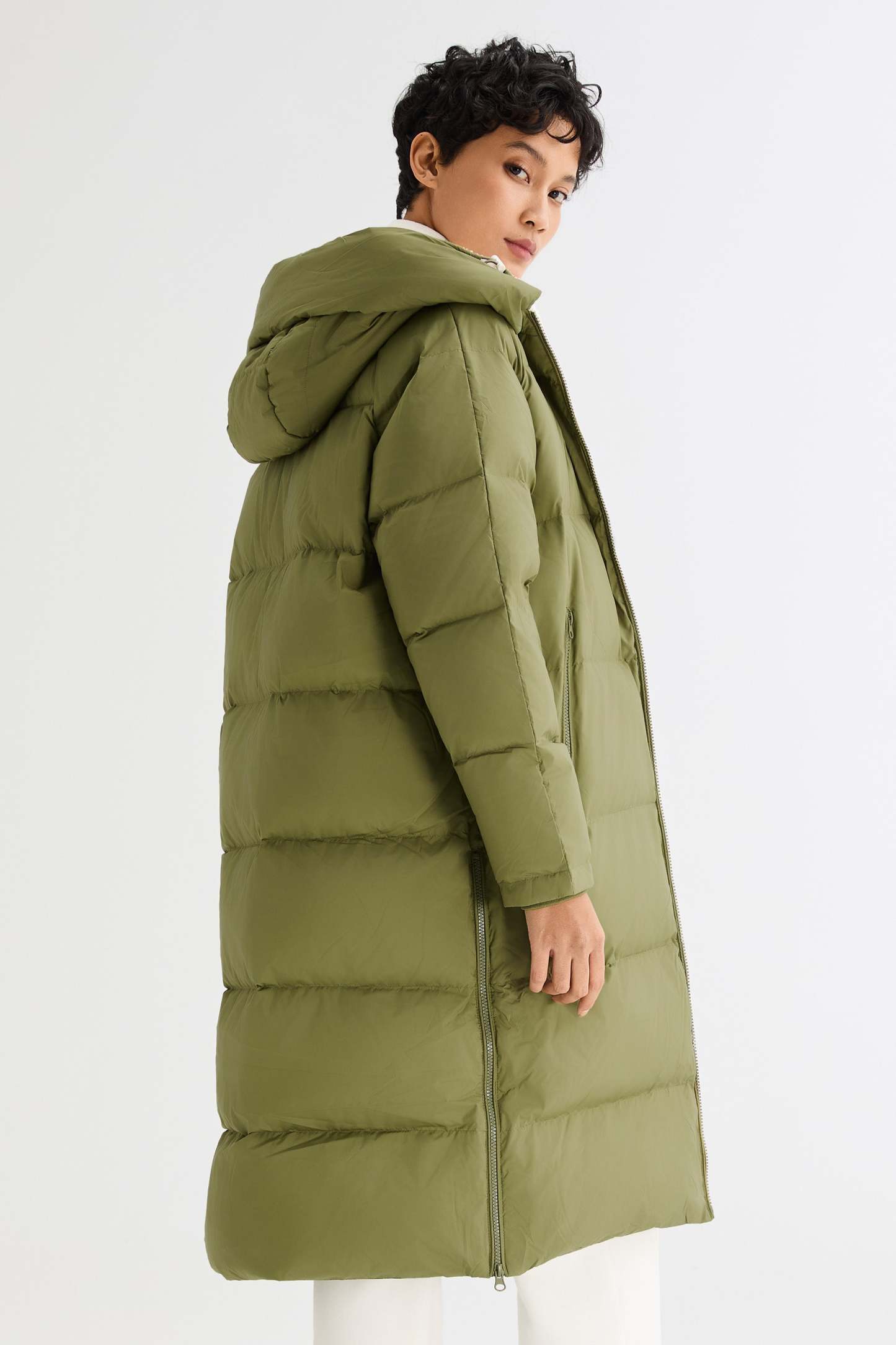 Long Puffer Down Jacket with Hem Slit