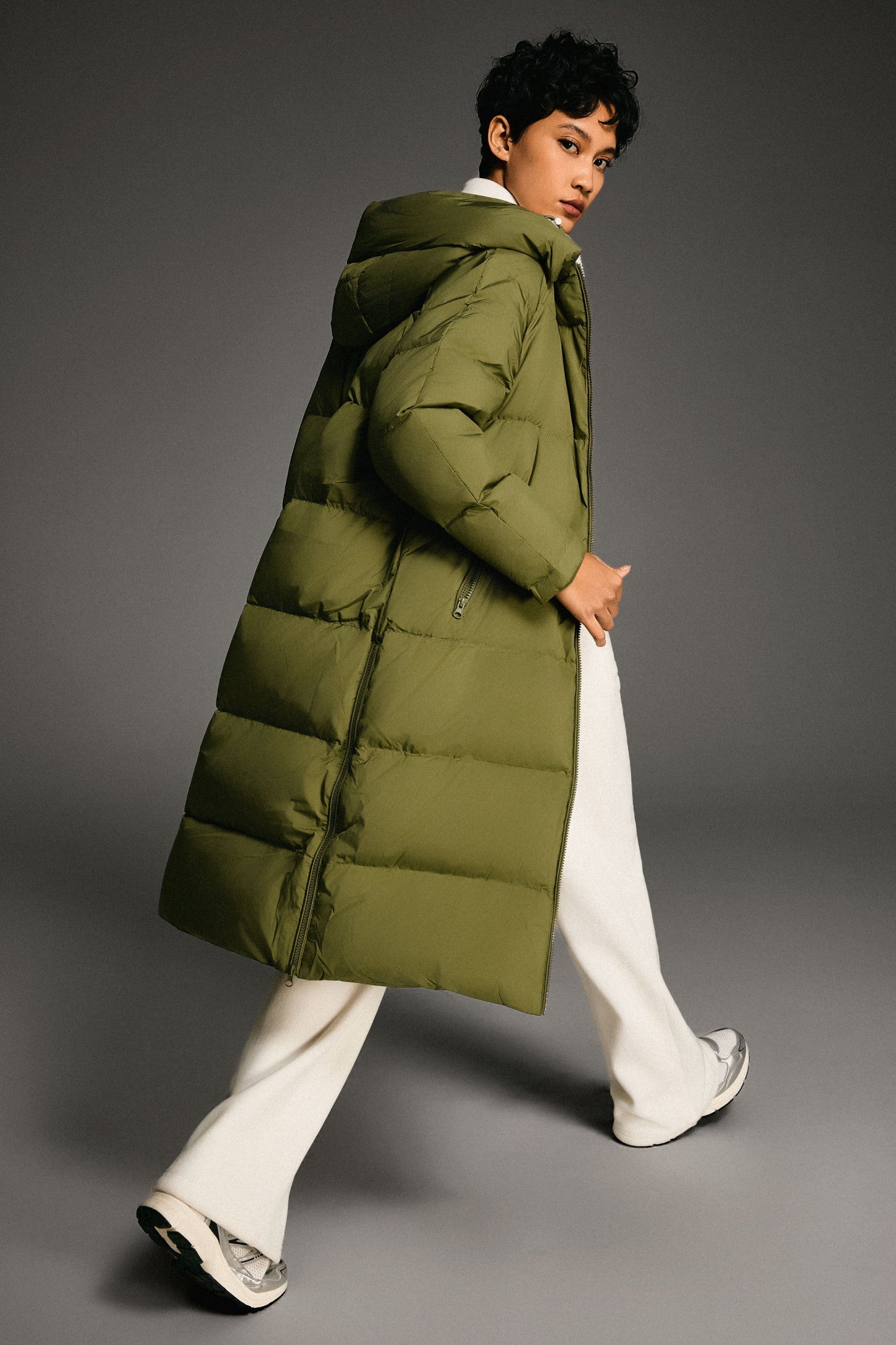 Long Puffer Down Jacket with Hem Slit
