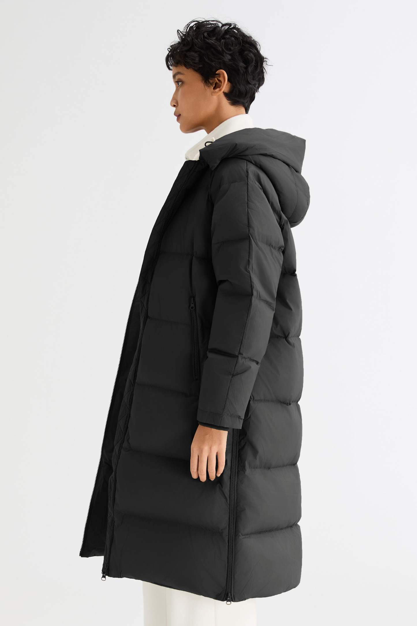 Long Puffer Down Jacket with Hem Slit