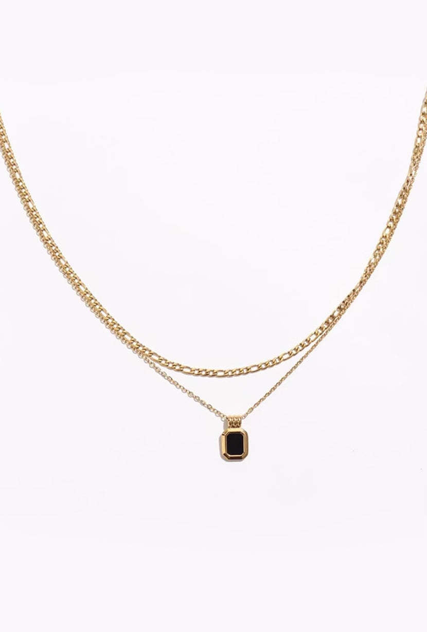 Onyx Double Layered Gold Chain Necklace