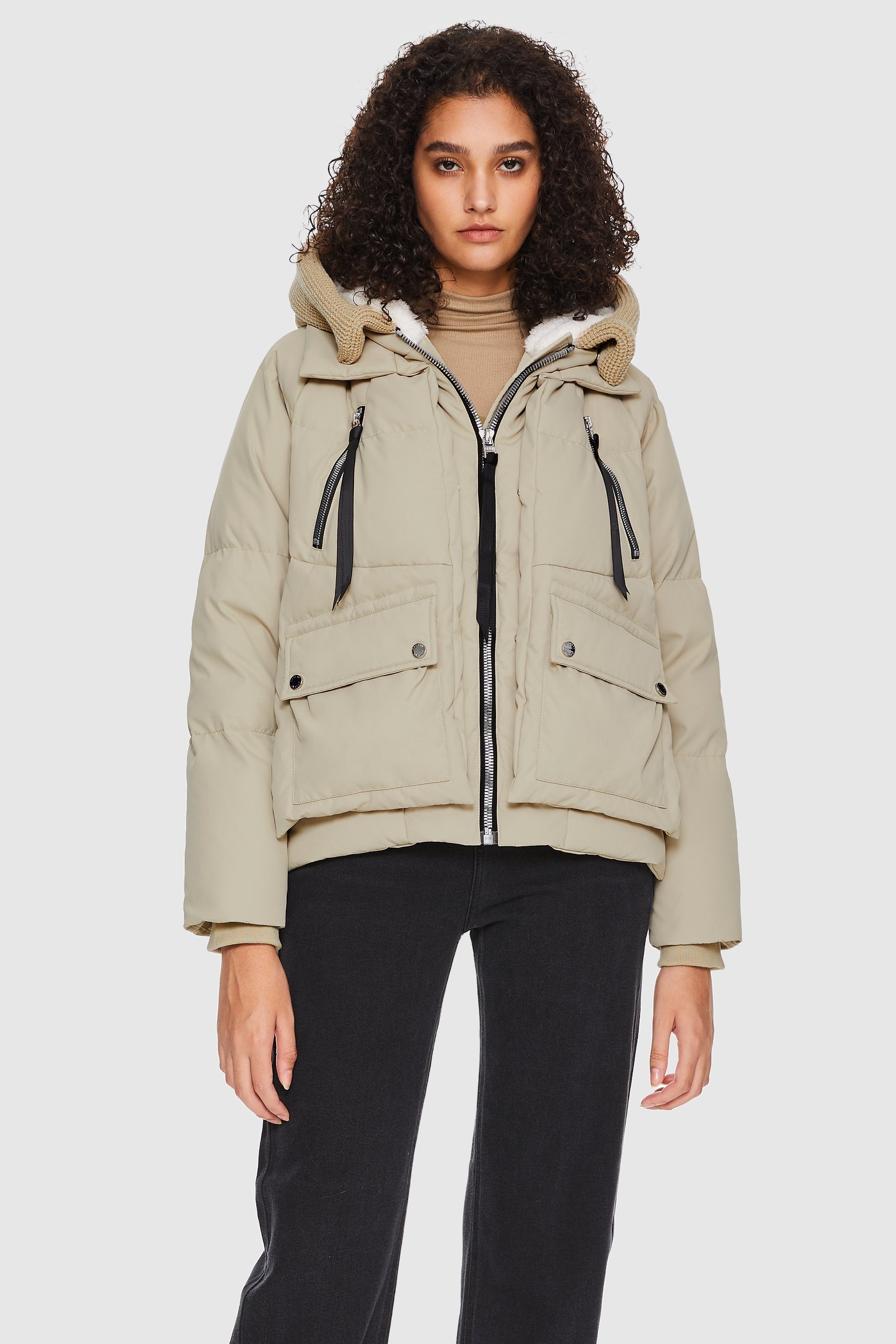 092 Universe® Knitted Brim Hooded Down Coat