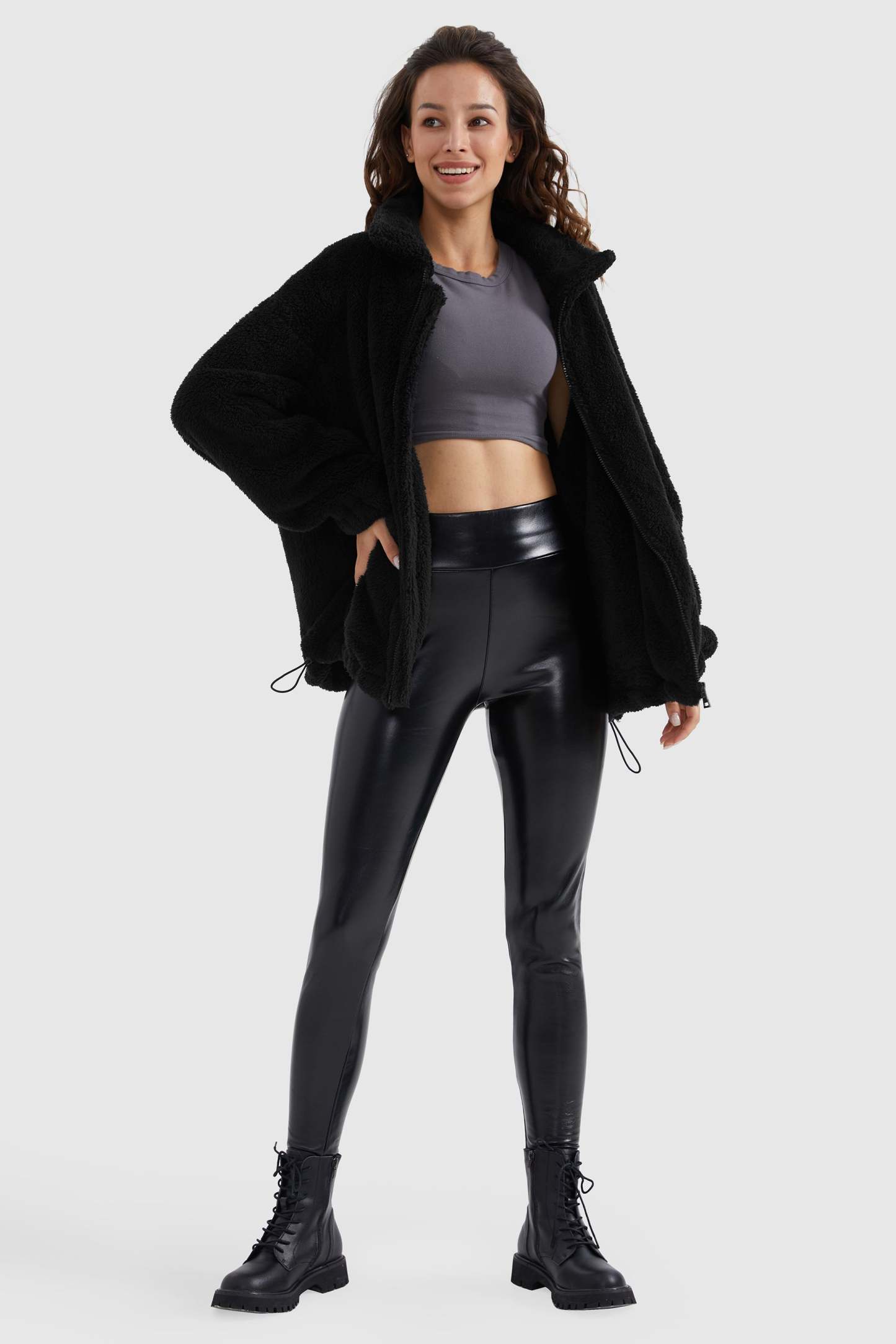 Drawstring Hem Fleece Zip-Up