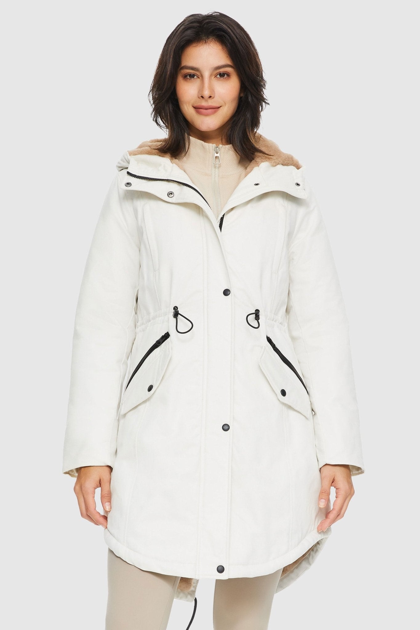 Fleece-Lined Hooded Parka Jacket with Pockets
