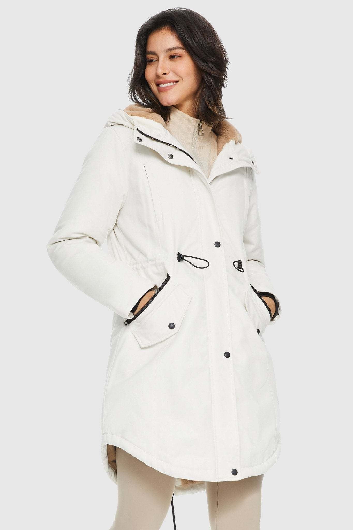 Fleece-Lined Hooded Parka Jacket with Pockets