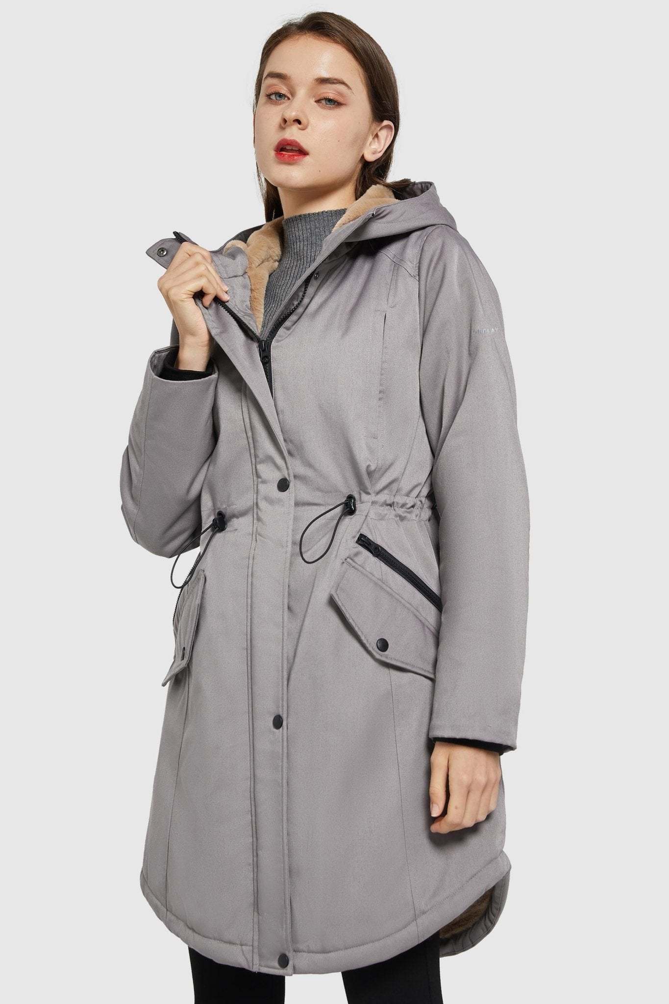 Fleece-Lined Hooded Parka Jacket with Pockets