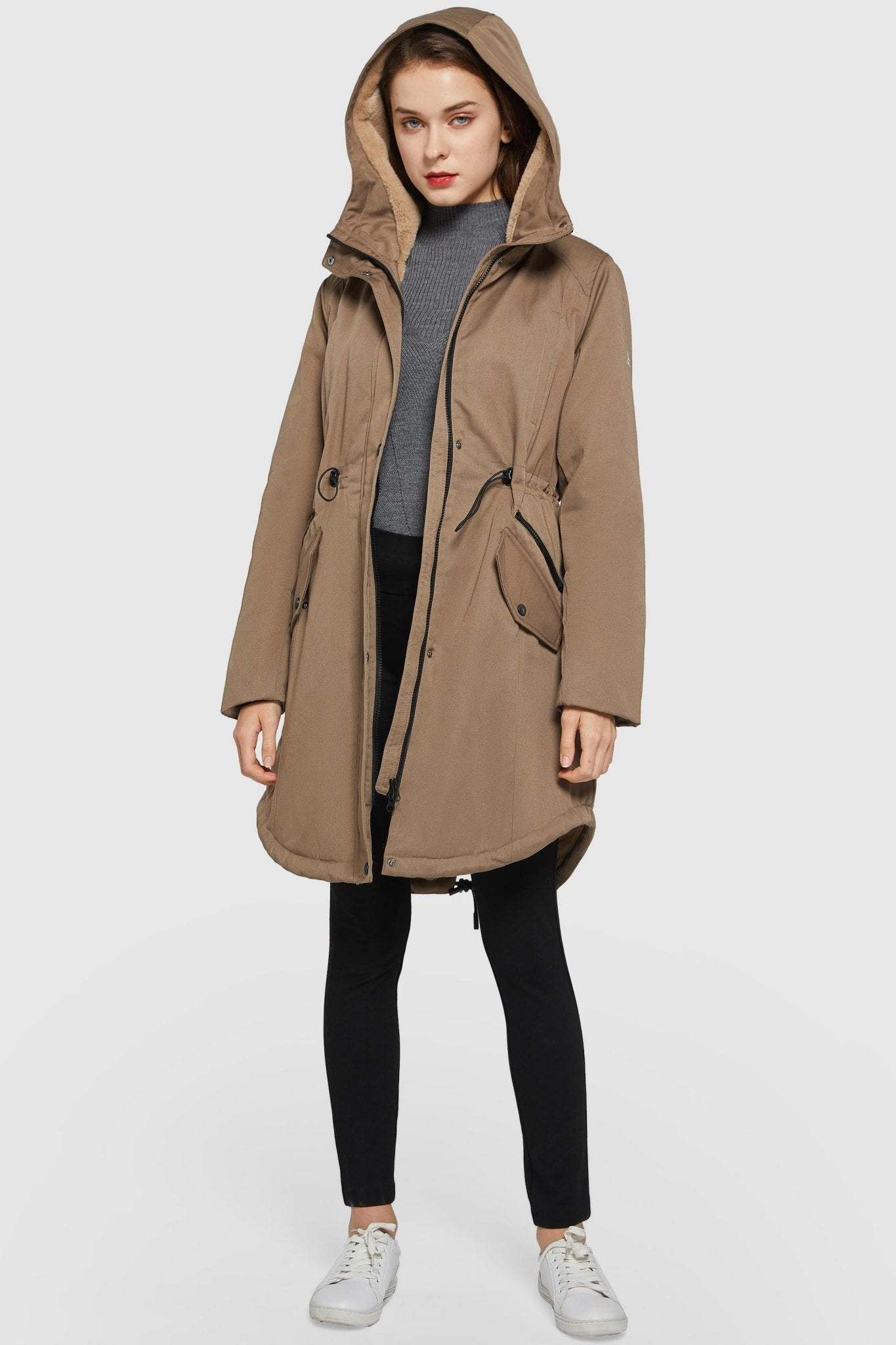 Fleece-Lined Hooded Parka Jacket with Pockets
